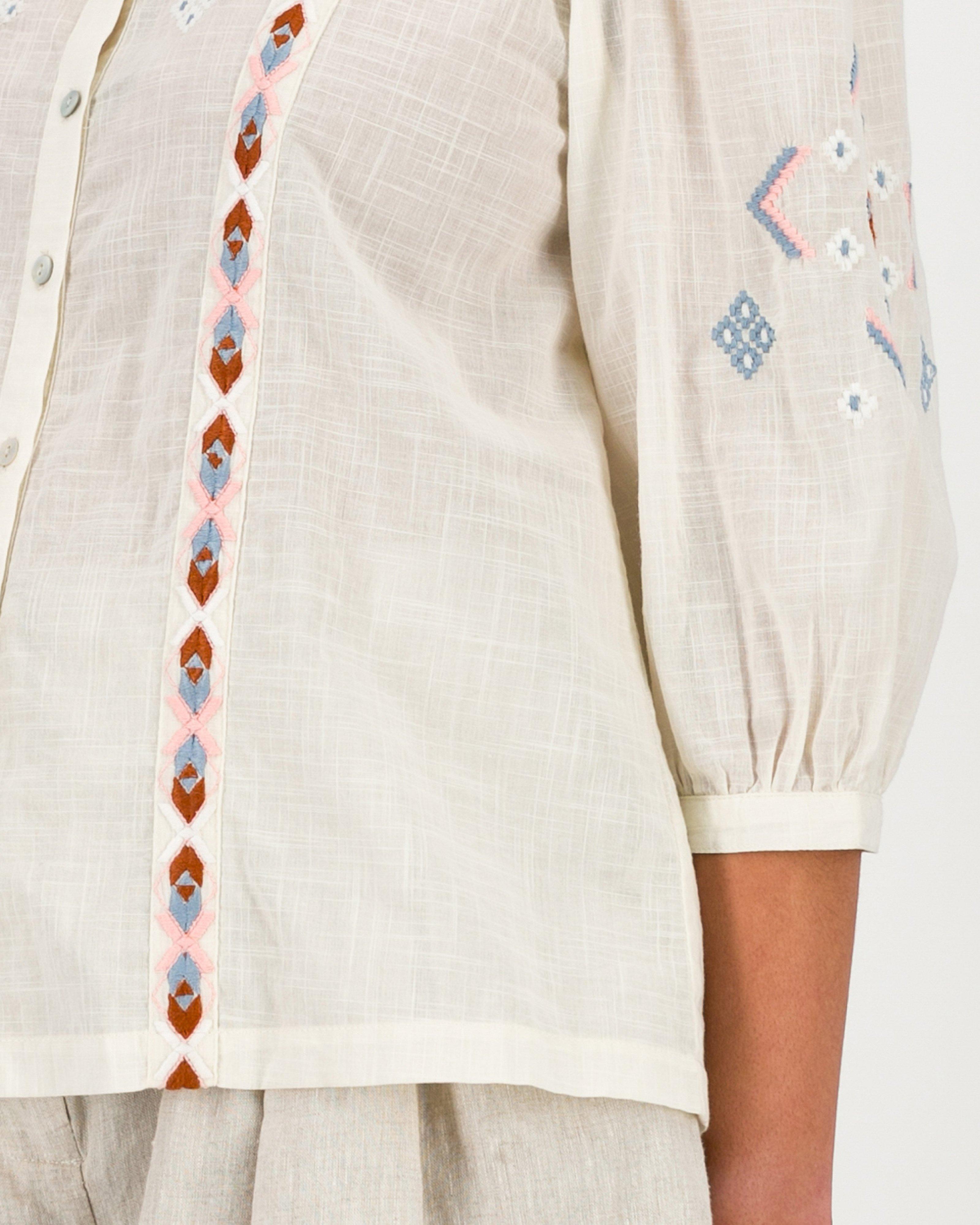 Rare Earth Women’s Eden Embroidered Blouse -  Milk