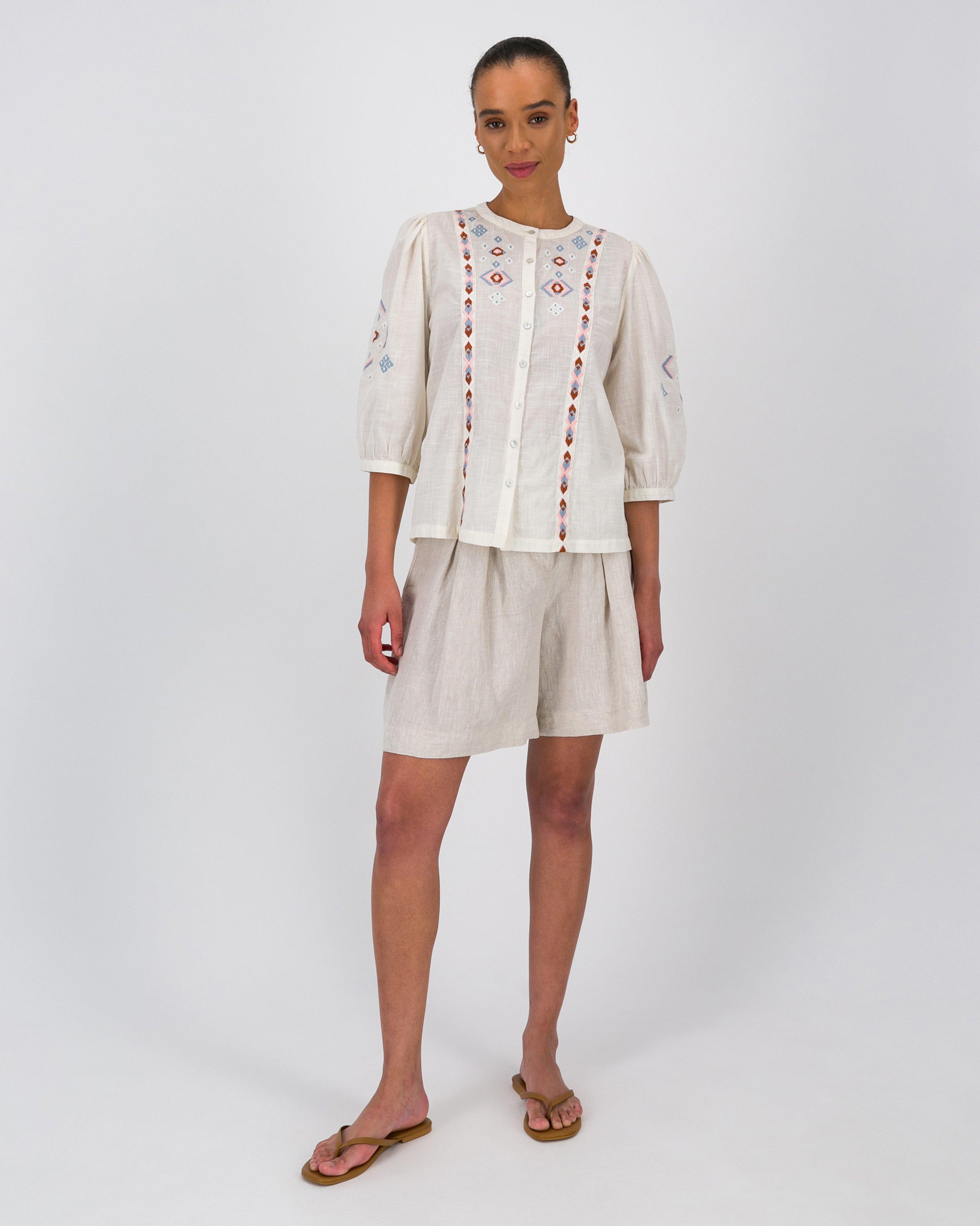 Rare Earth Women’s Eden Embroidered Blouse -  Milk