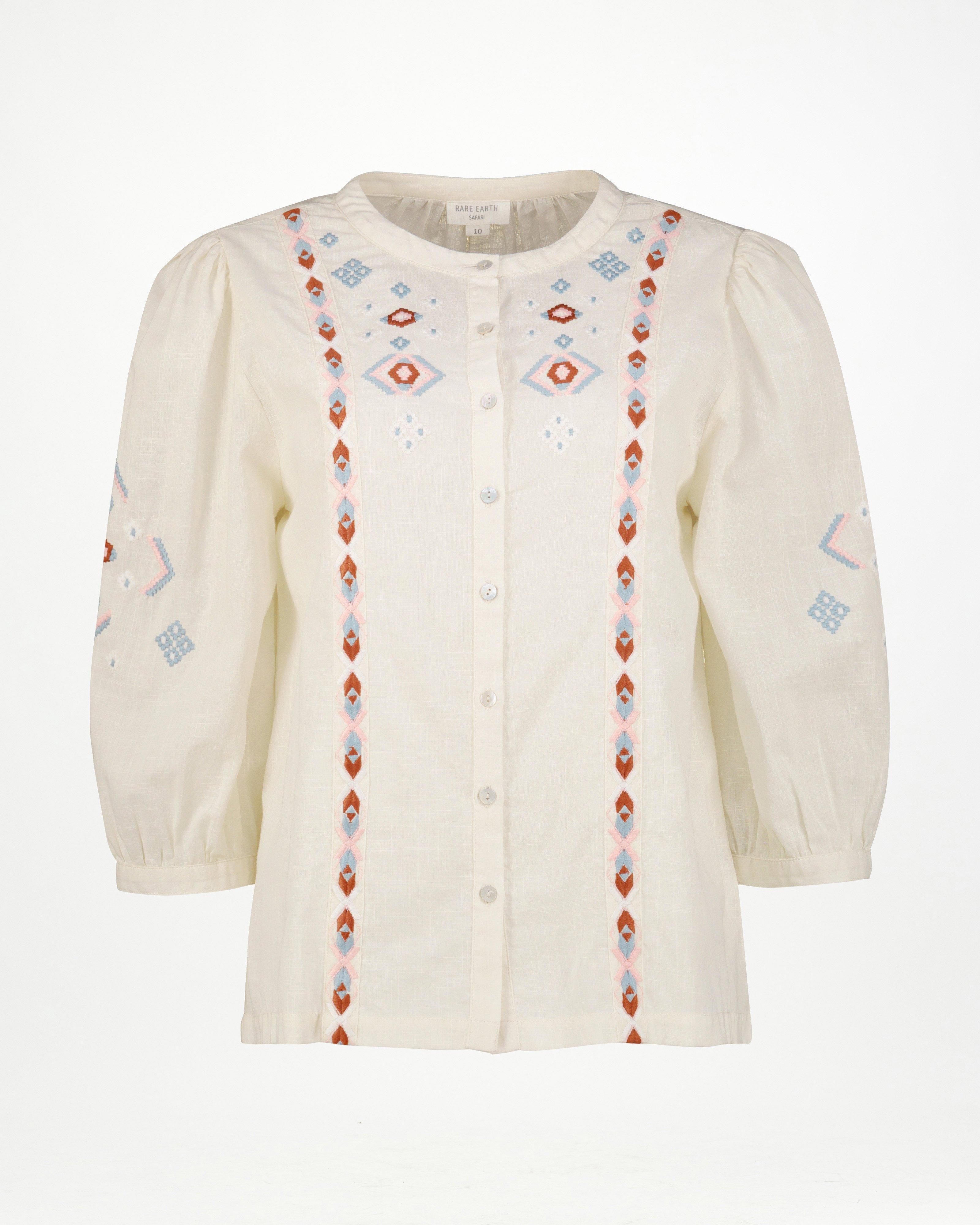 Rare Earth Women’s Eden Embroidered Blouse -  Milk