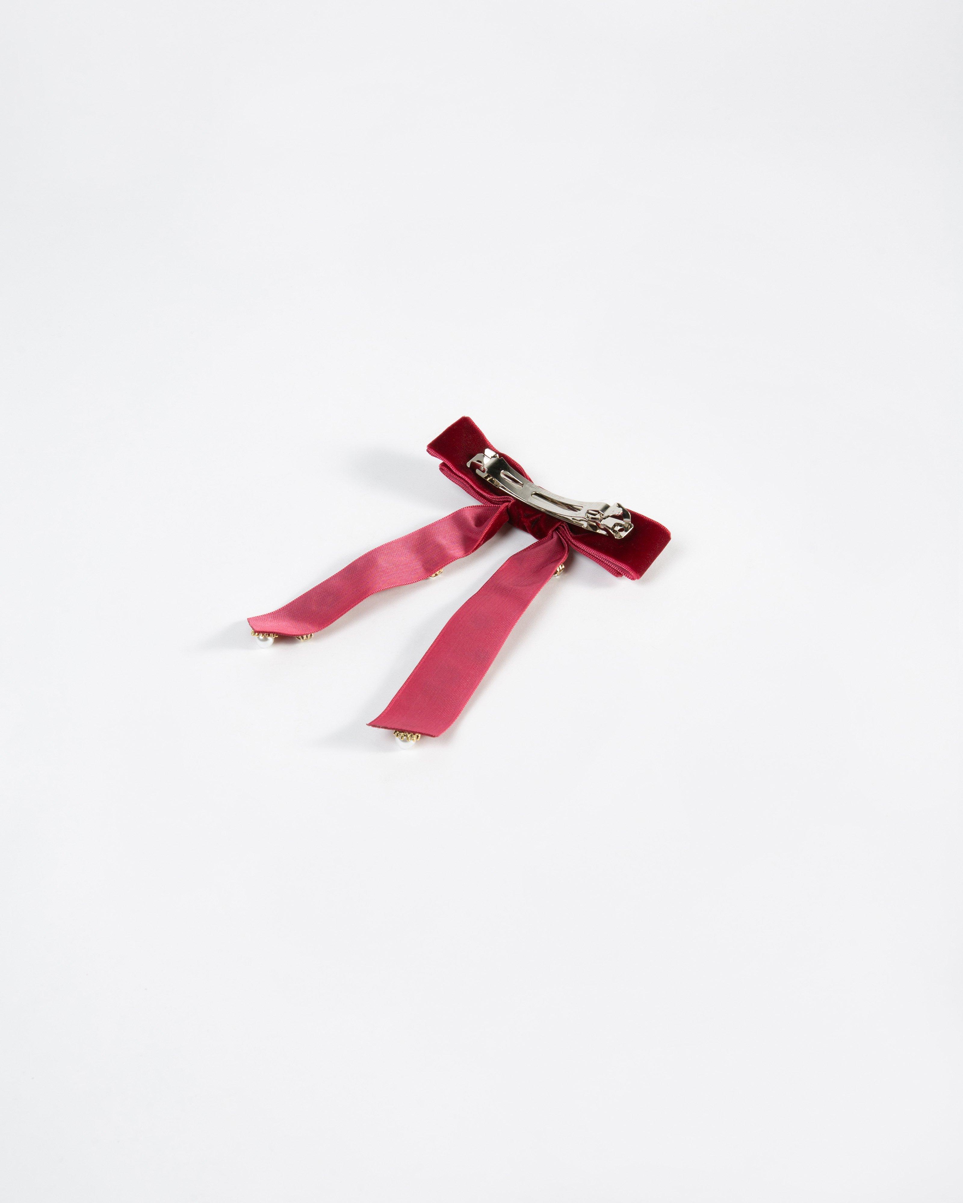Judy Bejewelled Velvet Bow Clip -  Red