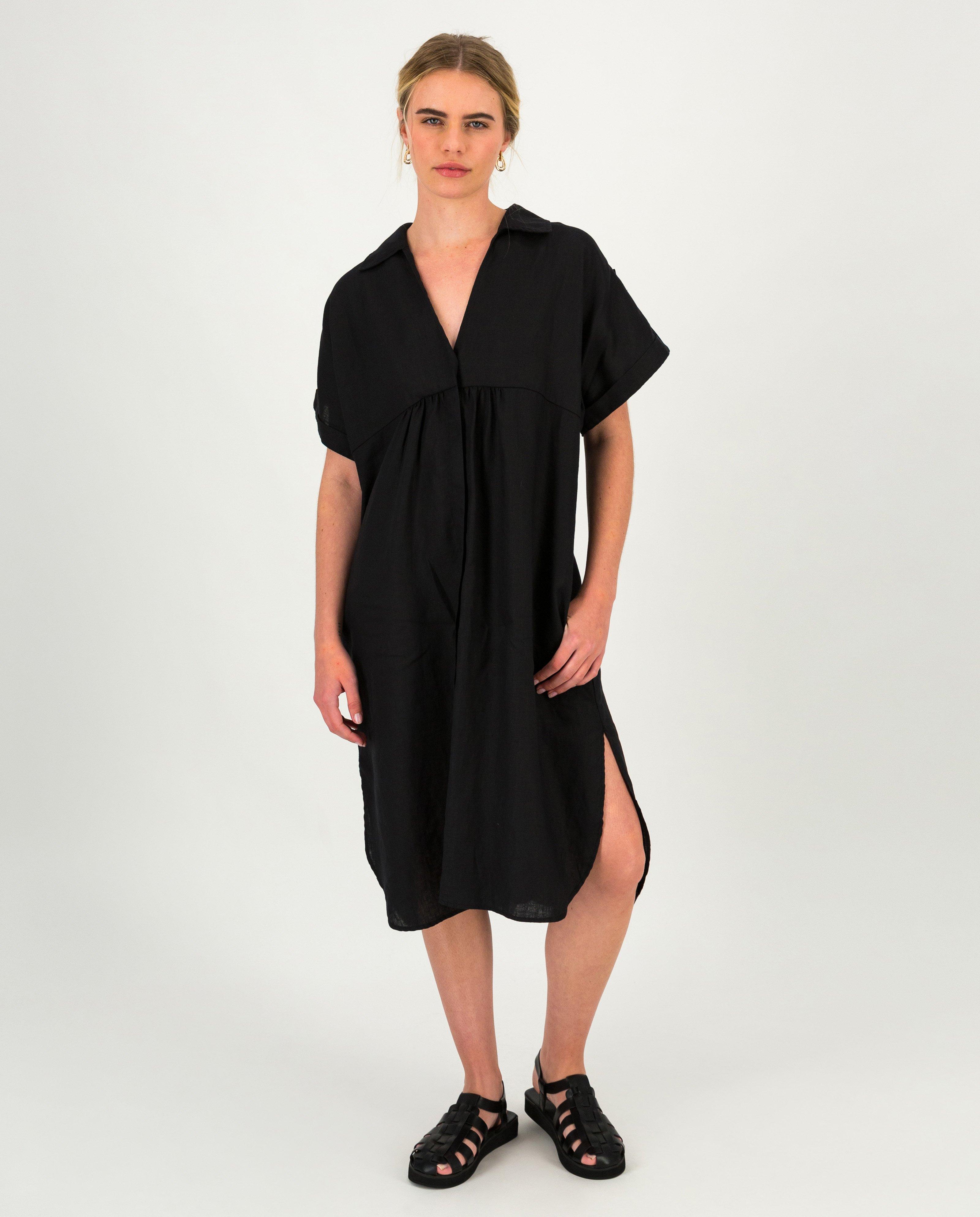 Women’s Alora Linen Shirt Dress  -  Black