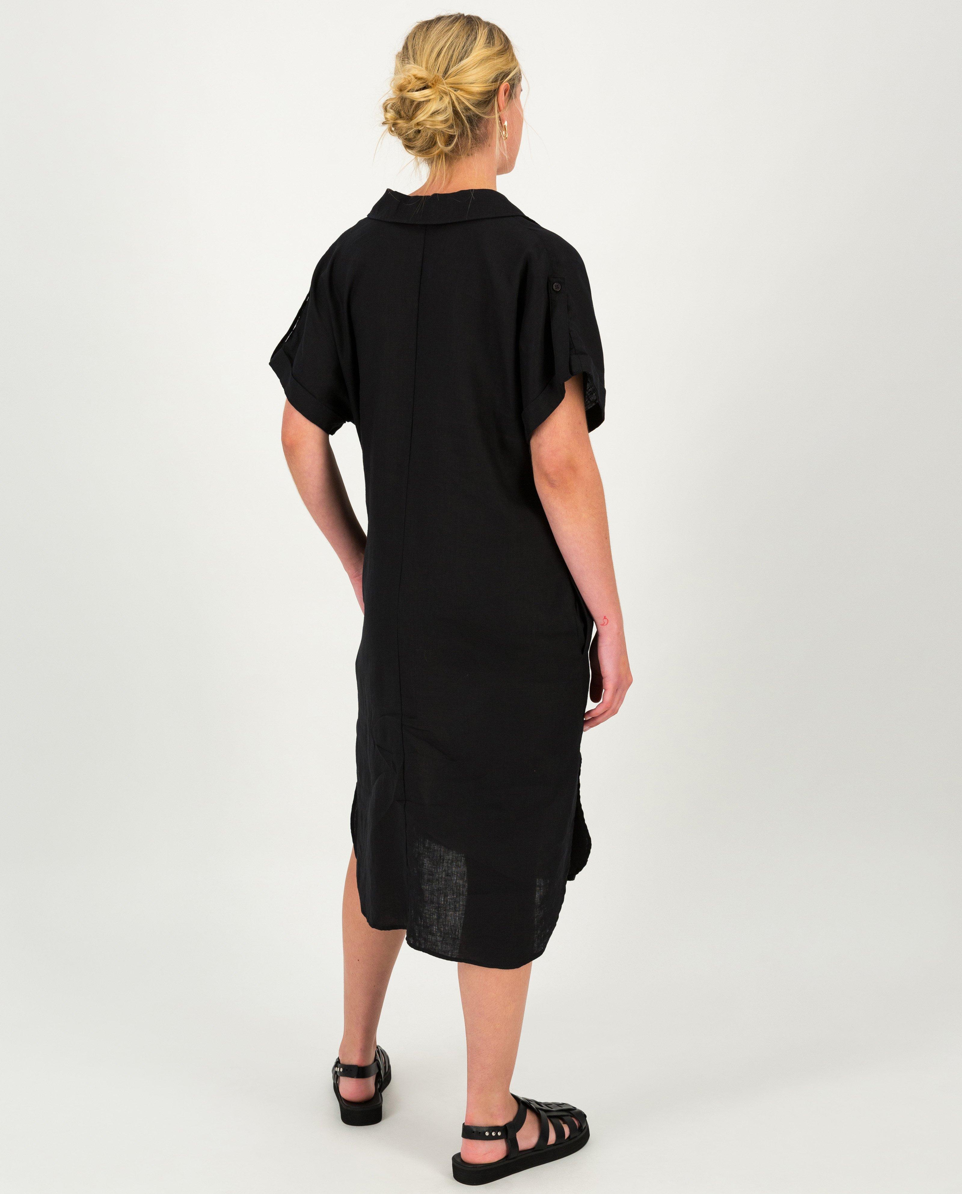 Women’s Alora Linen Shirt Dress  -  Black