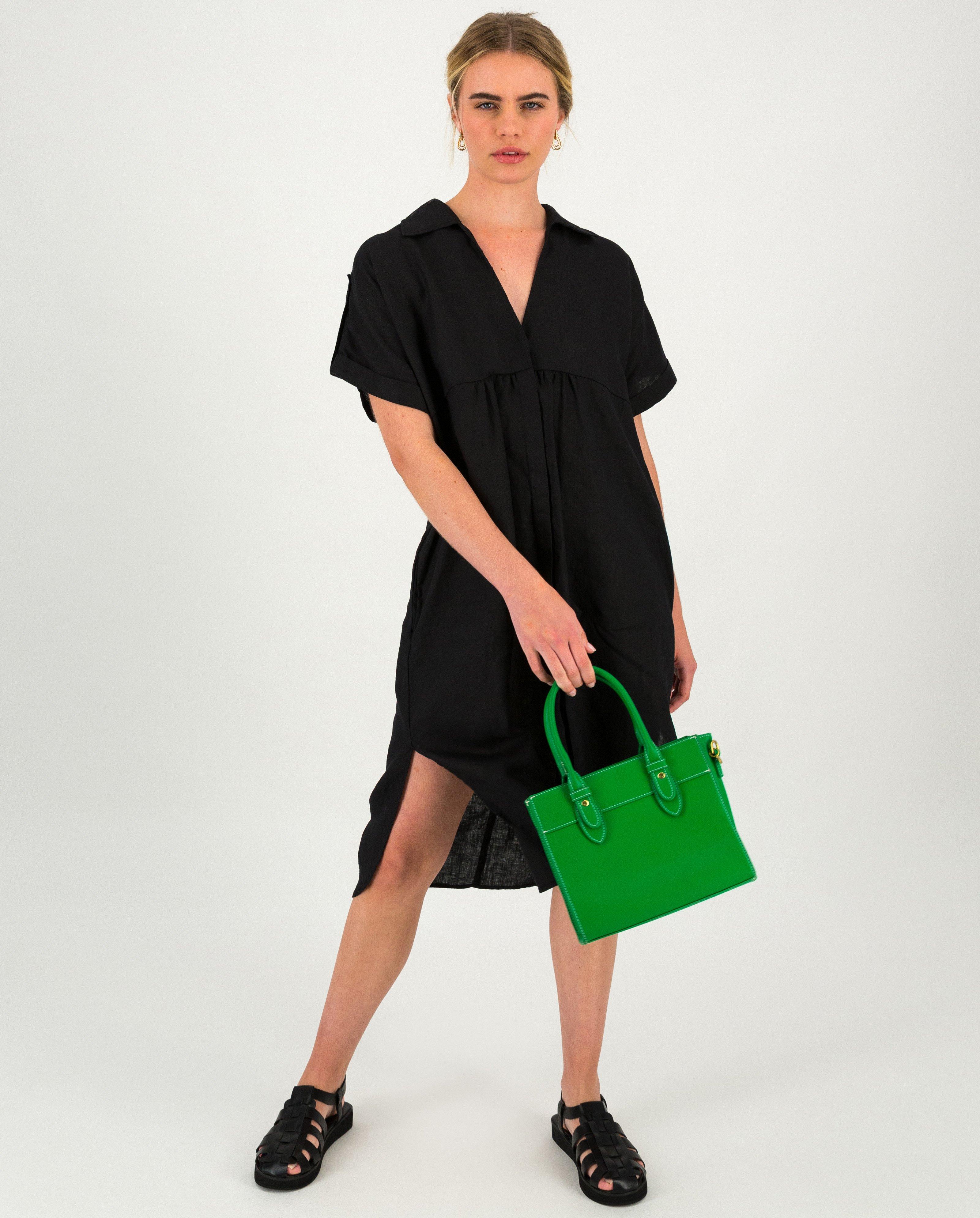 Women’s Alora Linen Shirt Dress  -  Black