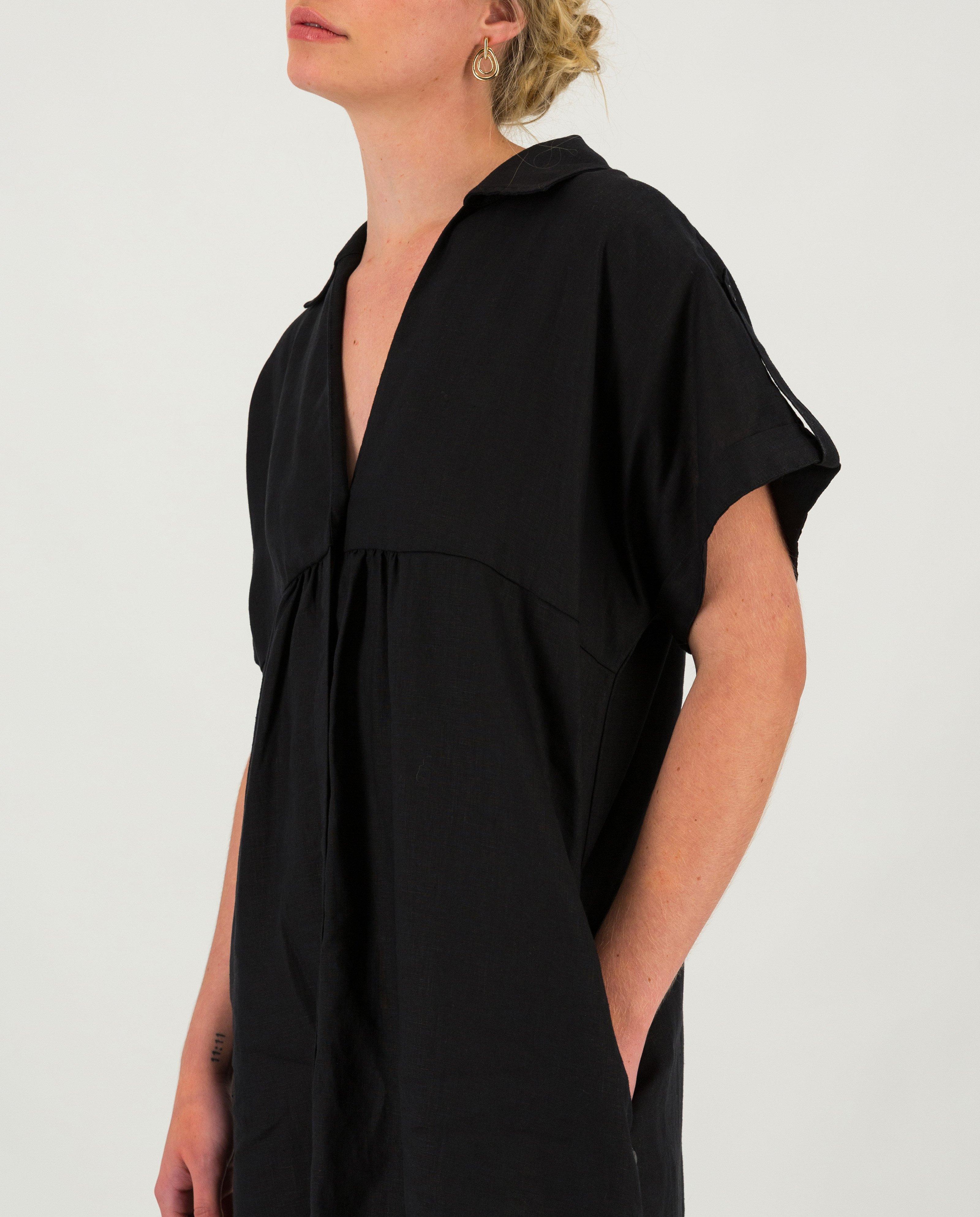 Women’s Alora Linen Shirt Dress  -  Black