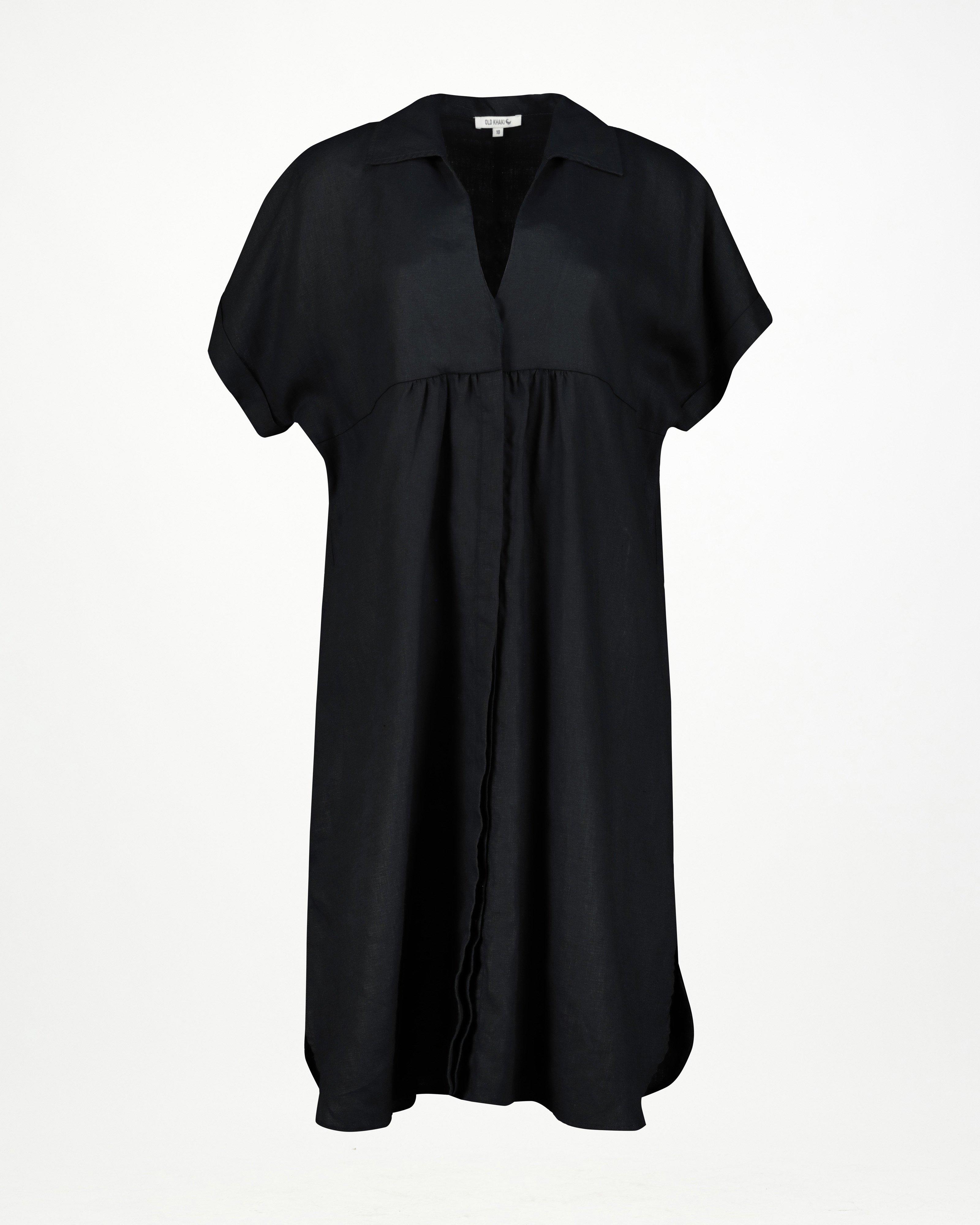 Women’s Alora Linen Shirt Dress  -  Black