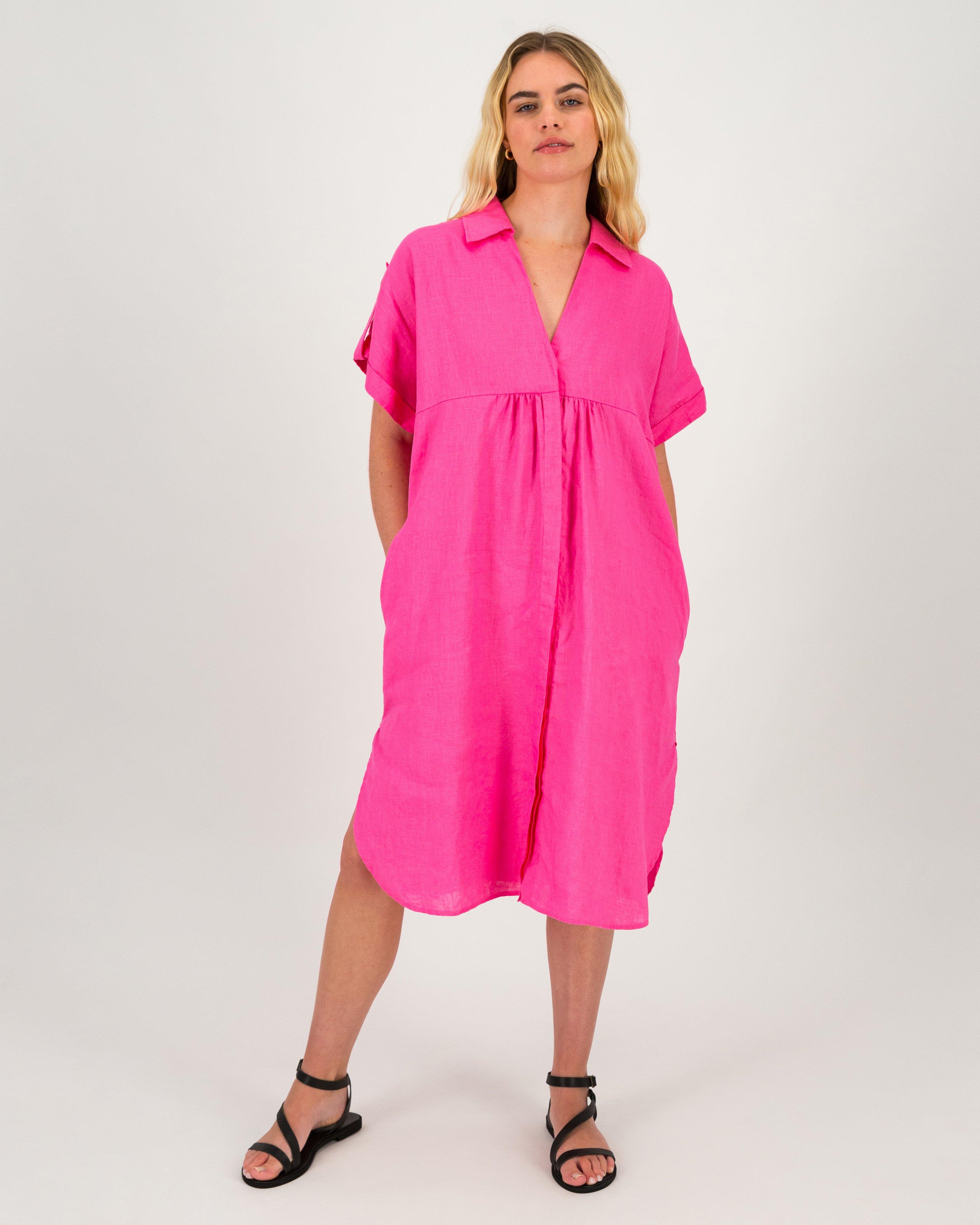 Women’s Alora Linen Shirt Dress  -  Pink