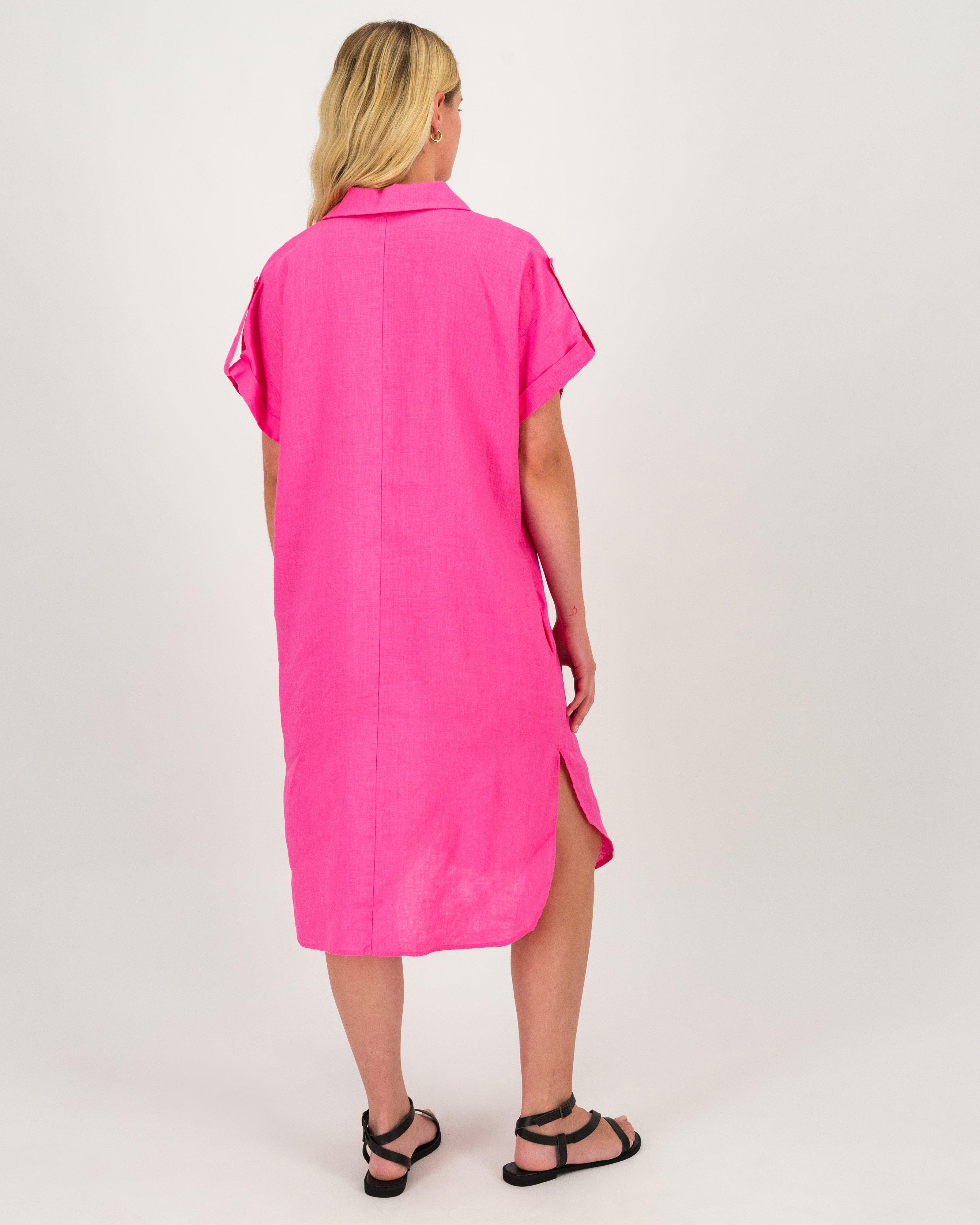 Women’s Alora Linen Shirt Dress  -  Pink