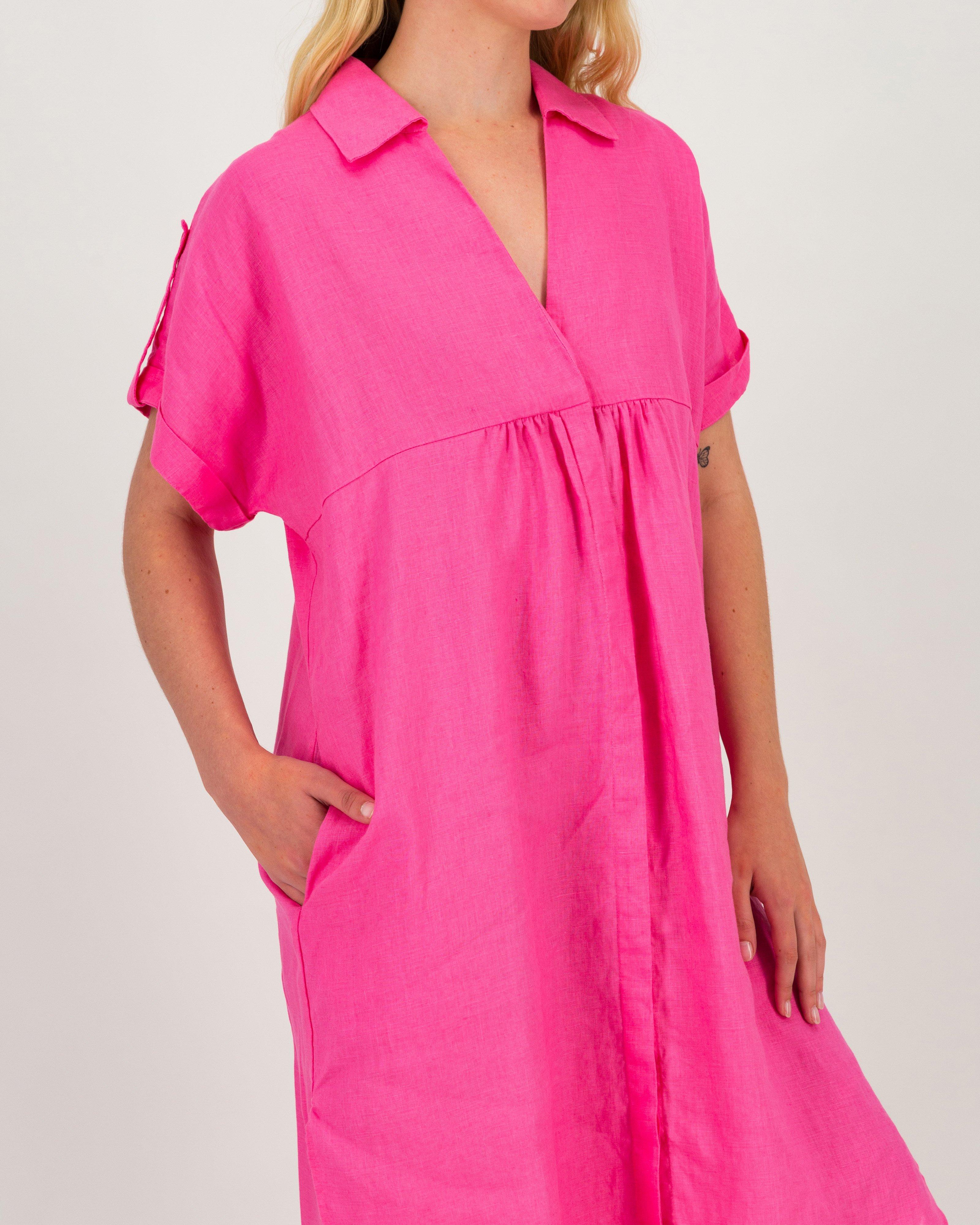 Women’s Alora Linen Shirt Dress  -  Pink