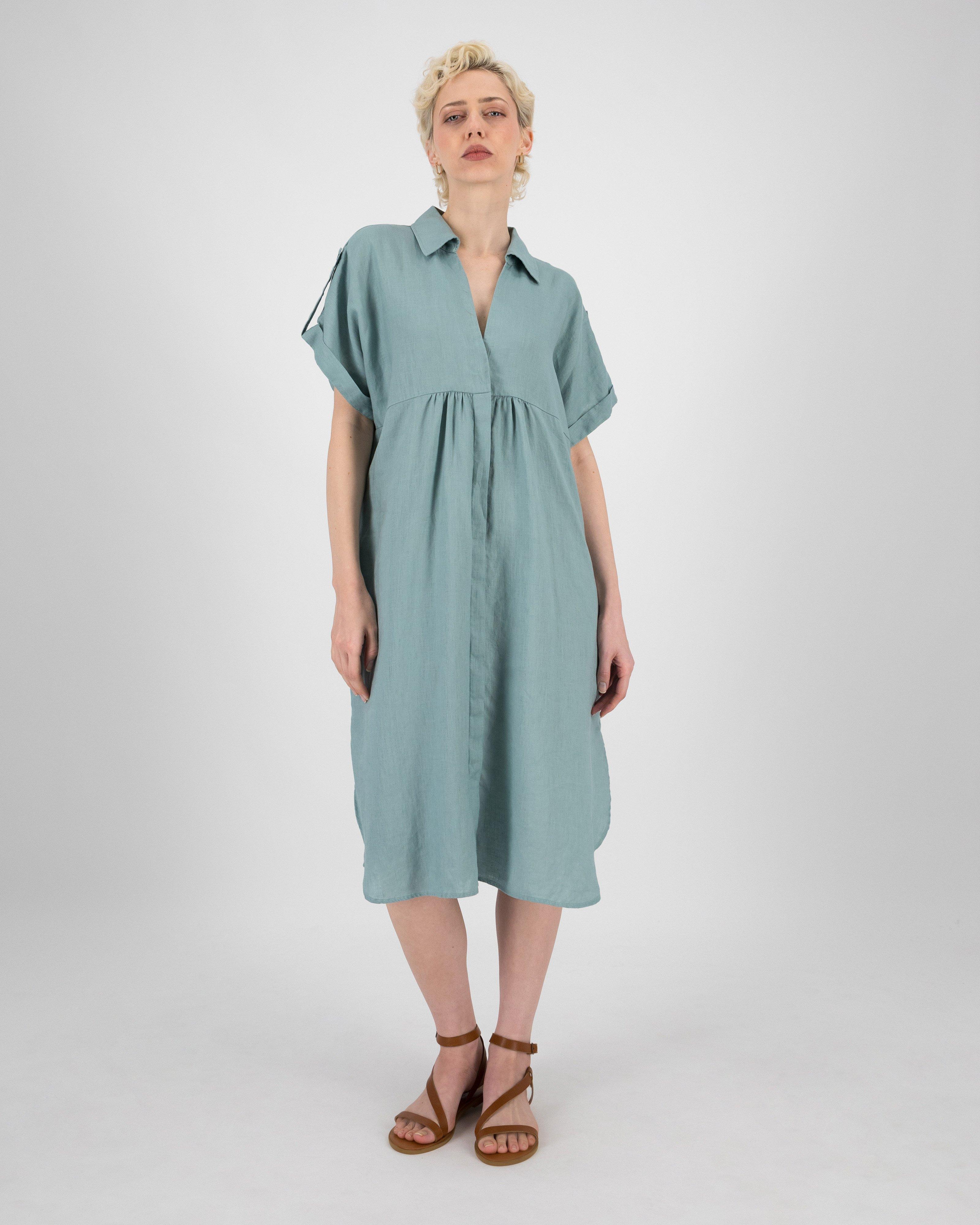 Women’s Alora Linen Shirt Dress  -  Sage