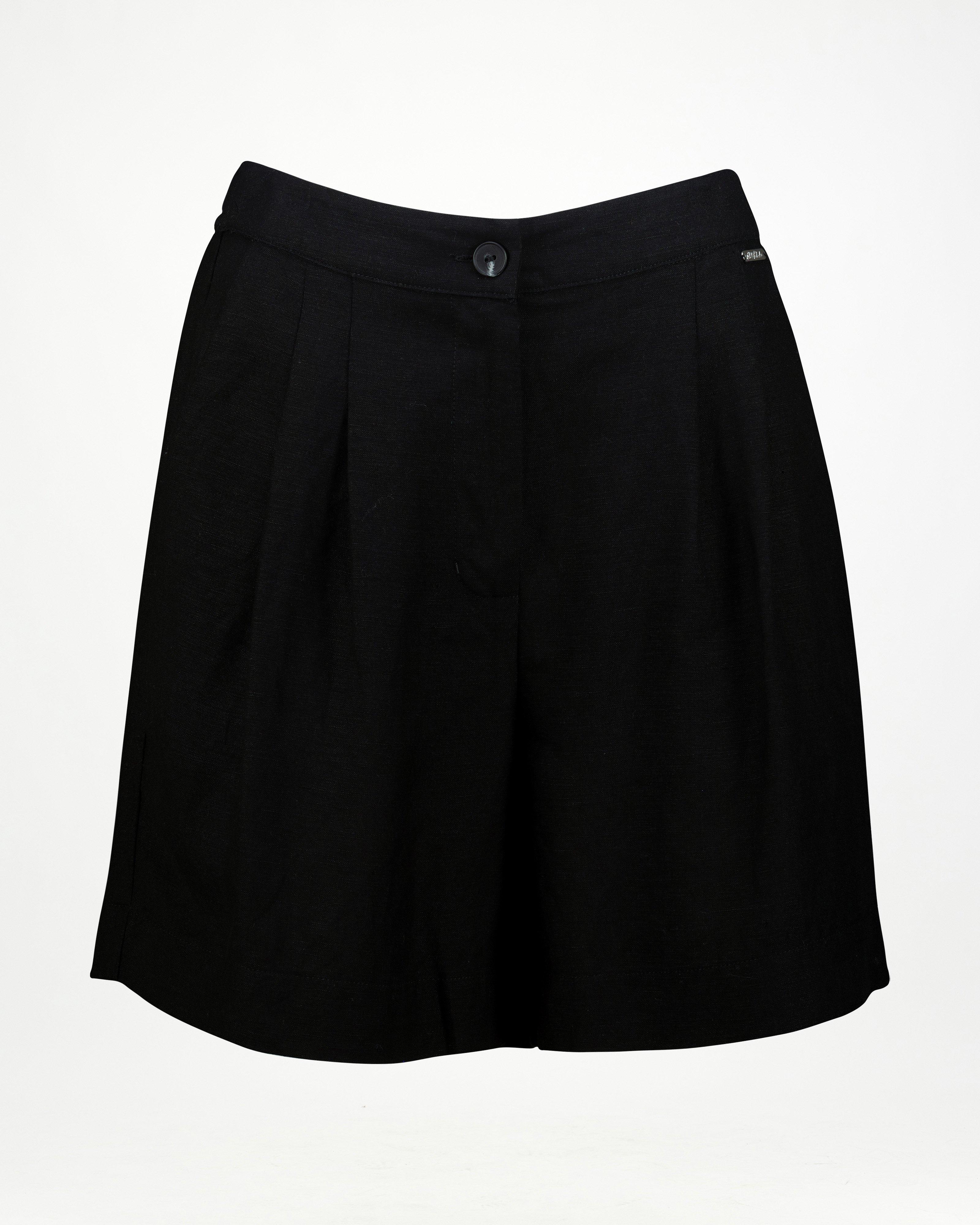 Women’s Ayra Linen Pleated Shorts  -  Black