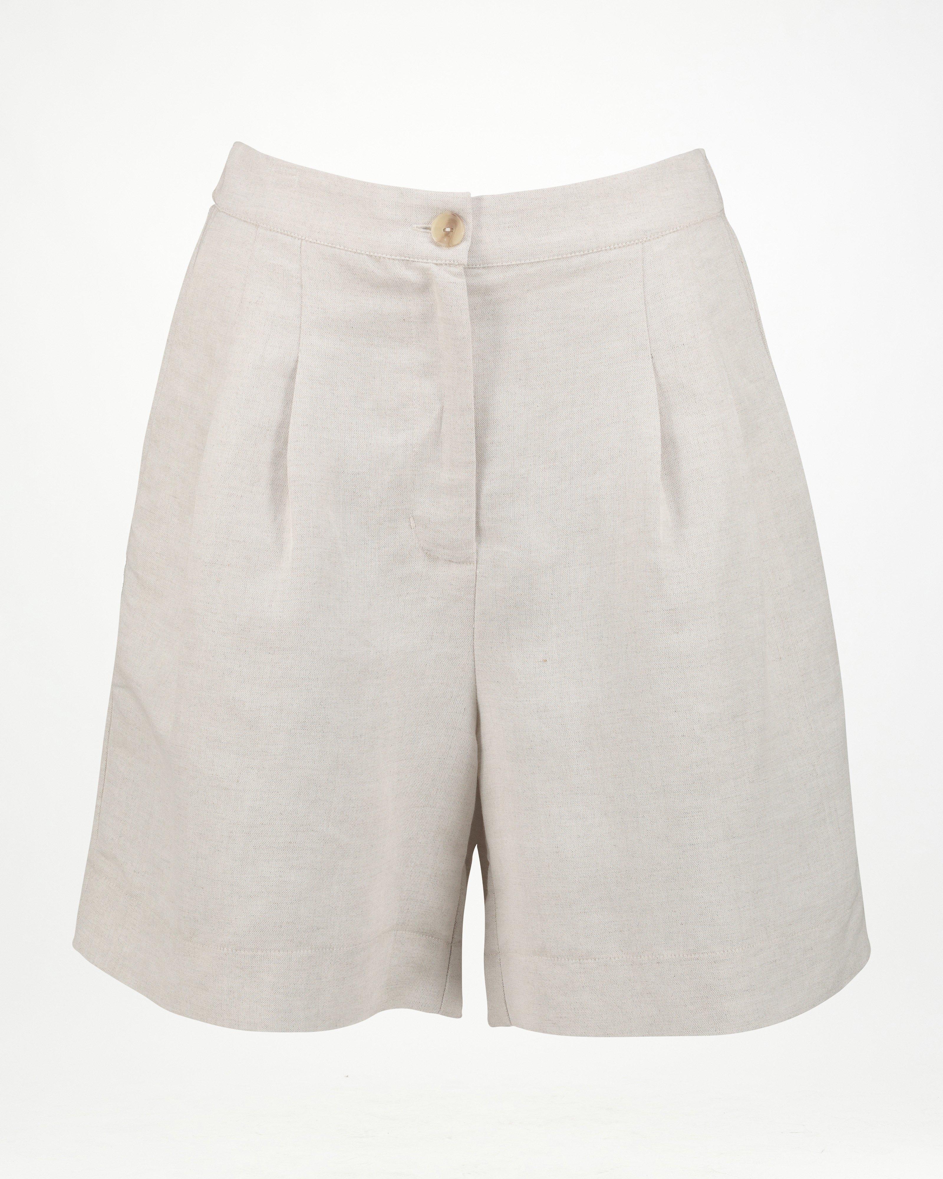 Women’s Ayra Linen Pleated Shorts  -  Stone