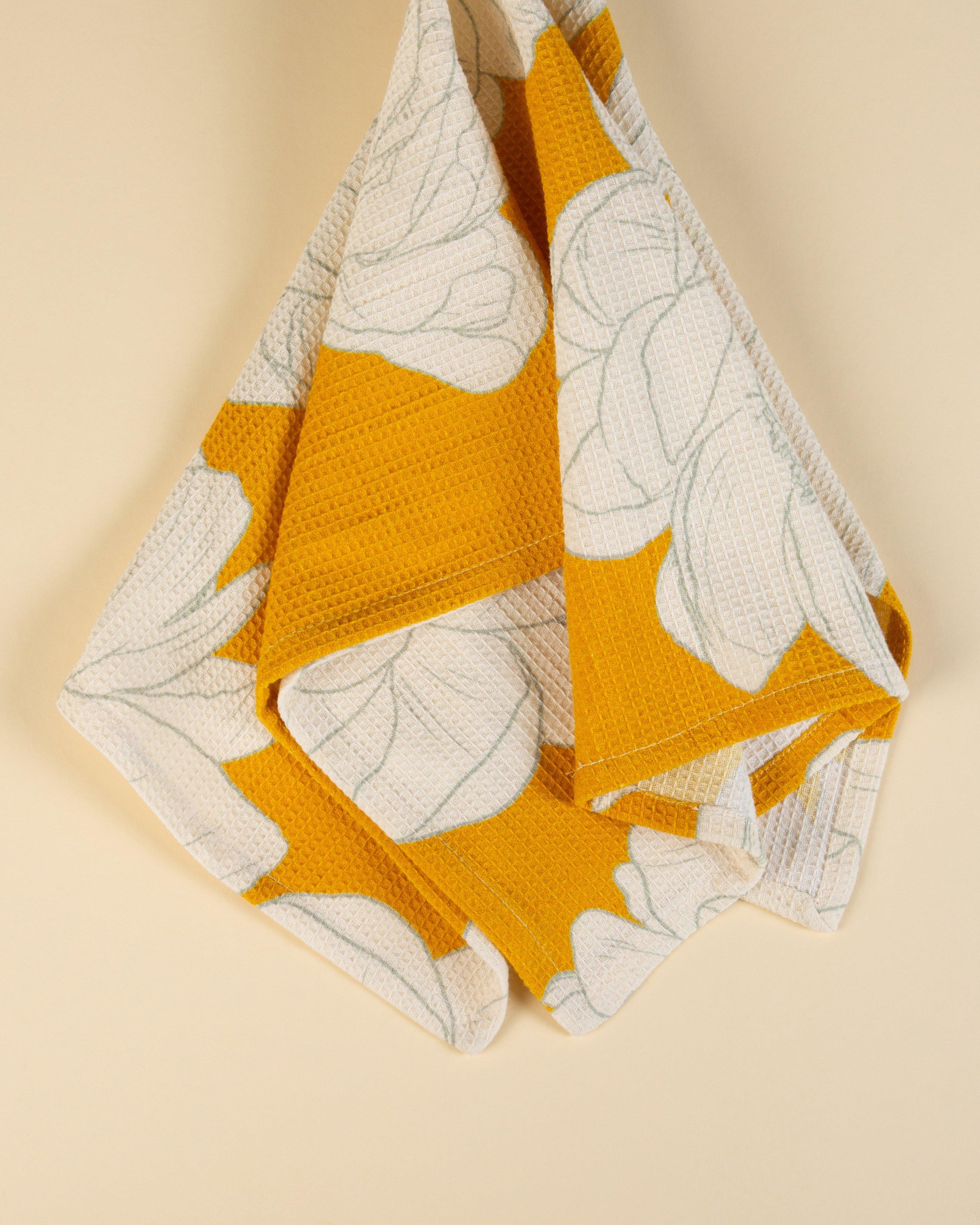 Rea Floral and Stripe Tea Towel -  Yellow