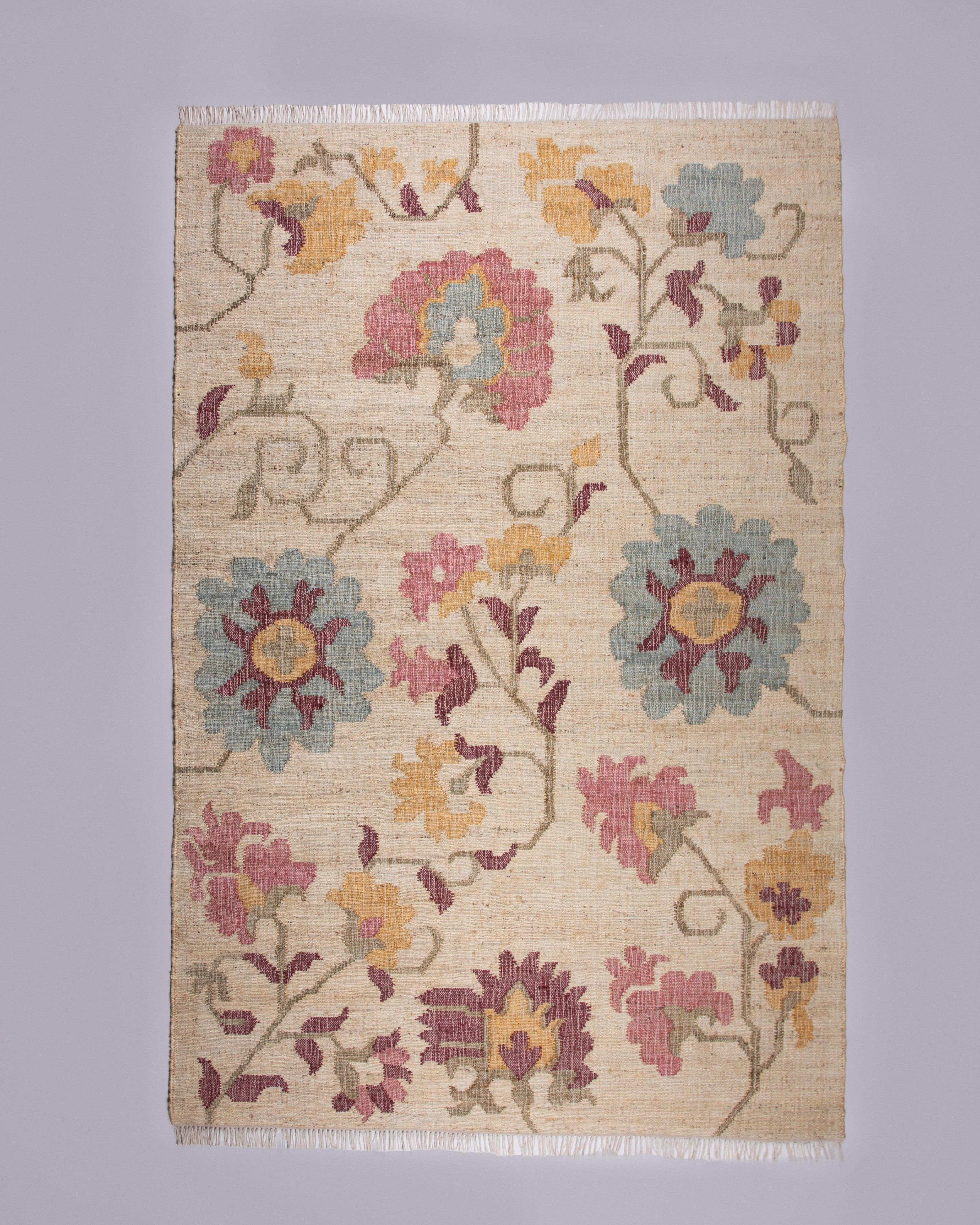 Floral Jute Cotton Rug -  Assorted