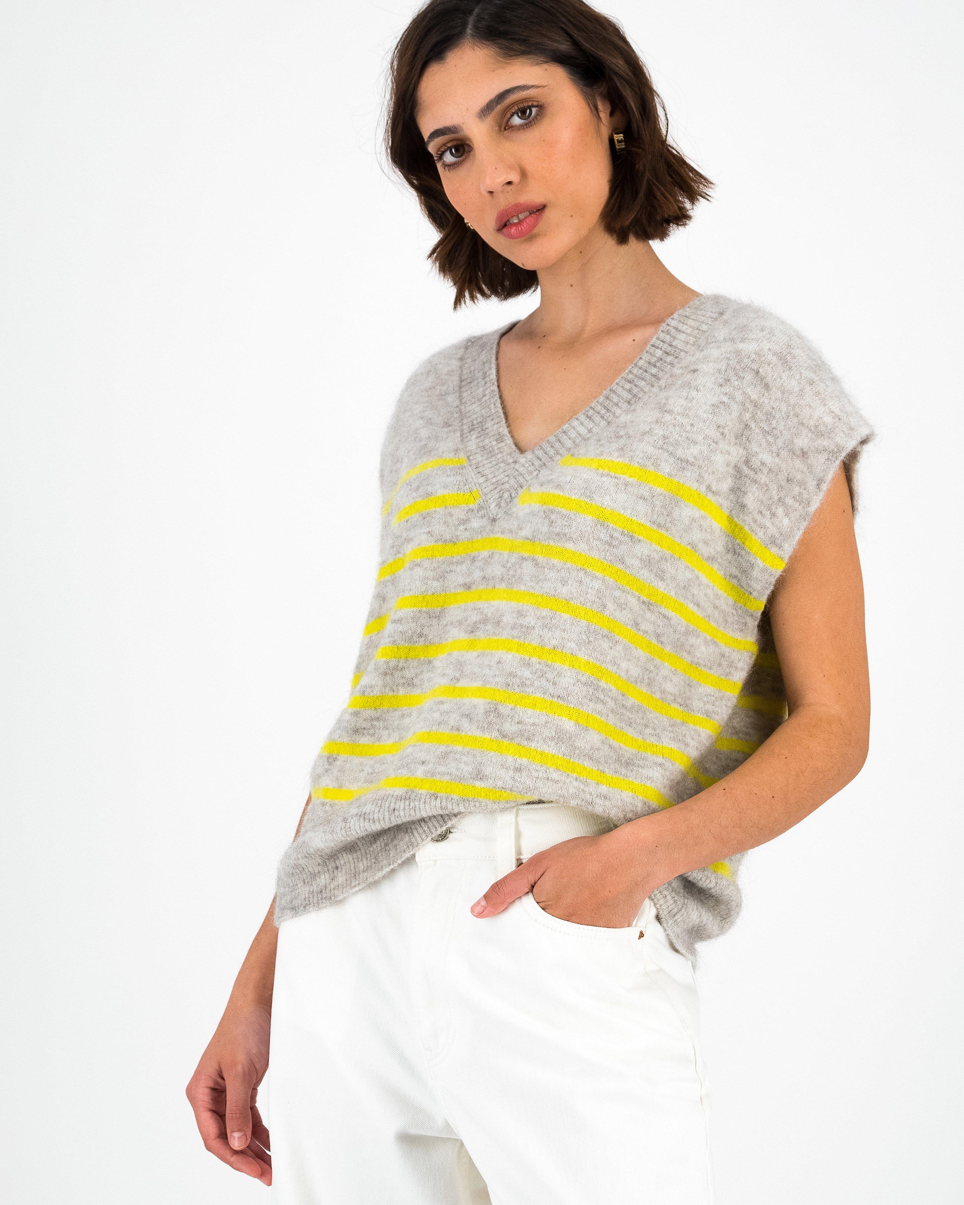 Diya Stripe Knitwear Vest -  Light Grey