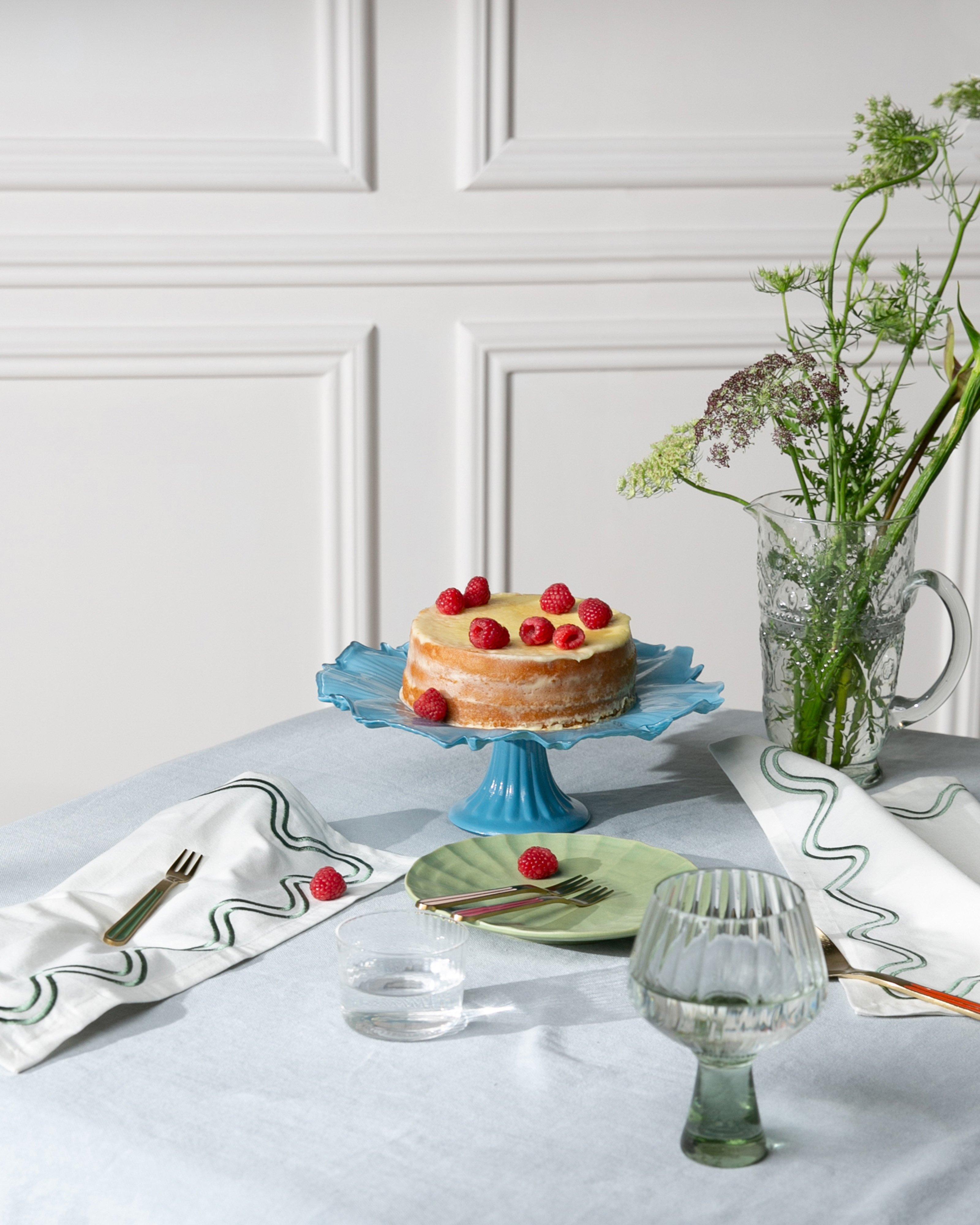 Glass Cake Stand -  Light Blue