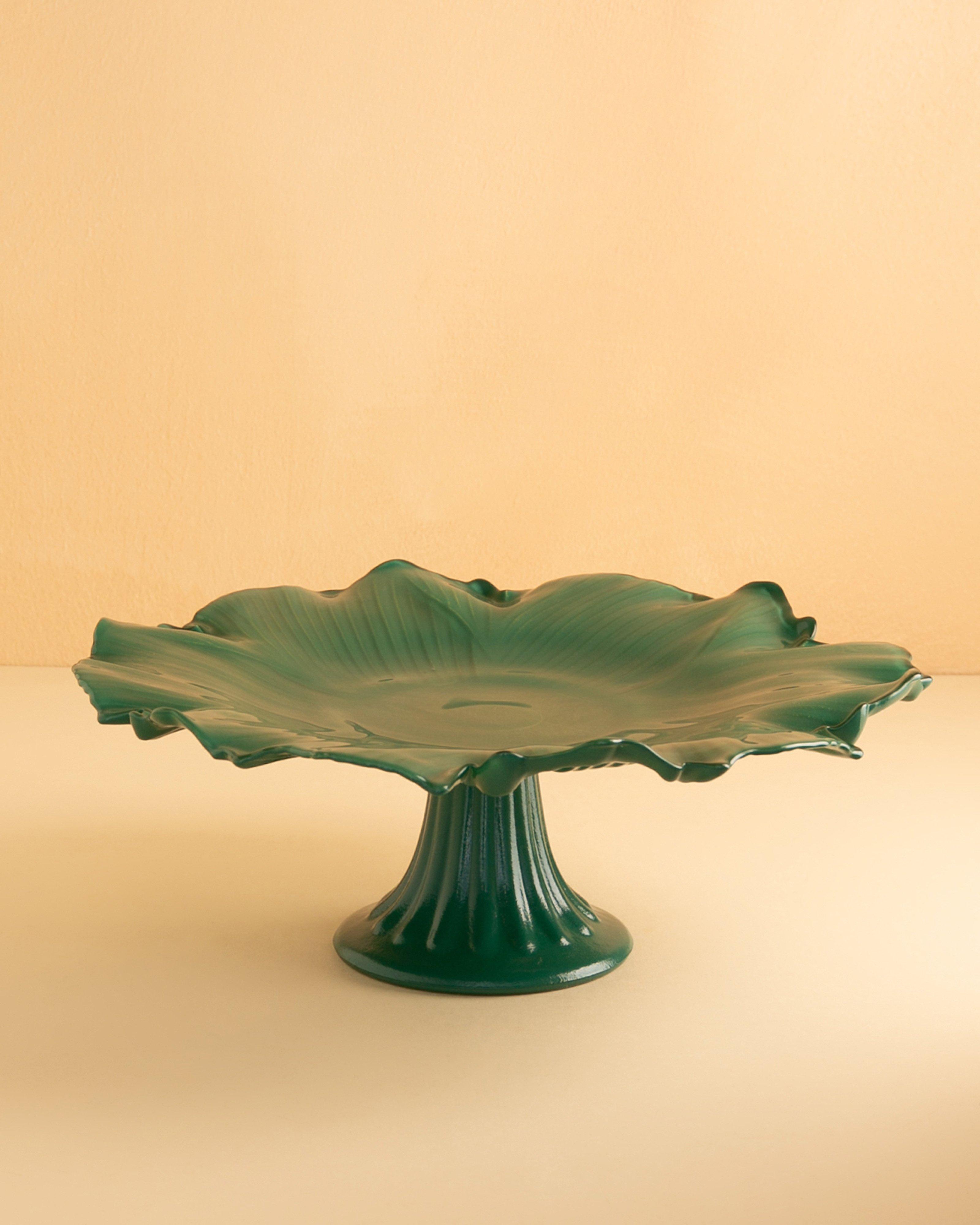 Glass Cake Stand -  Green