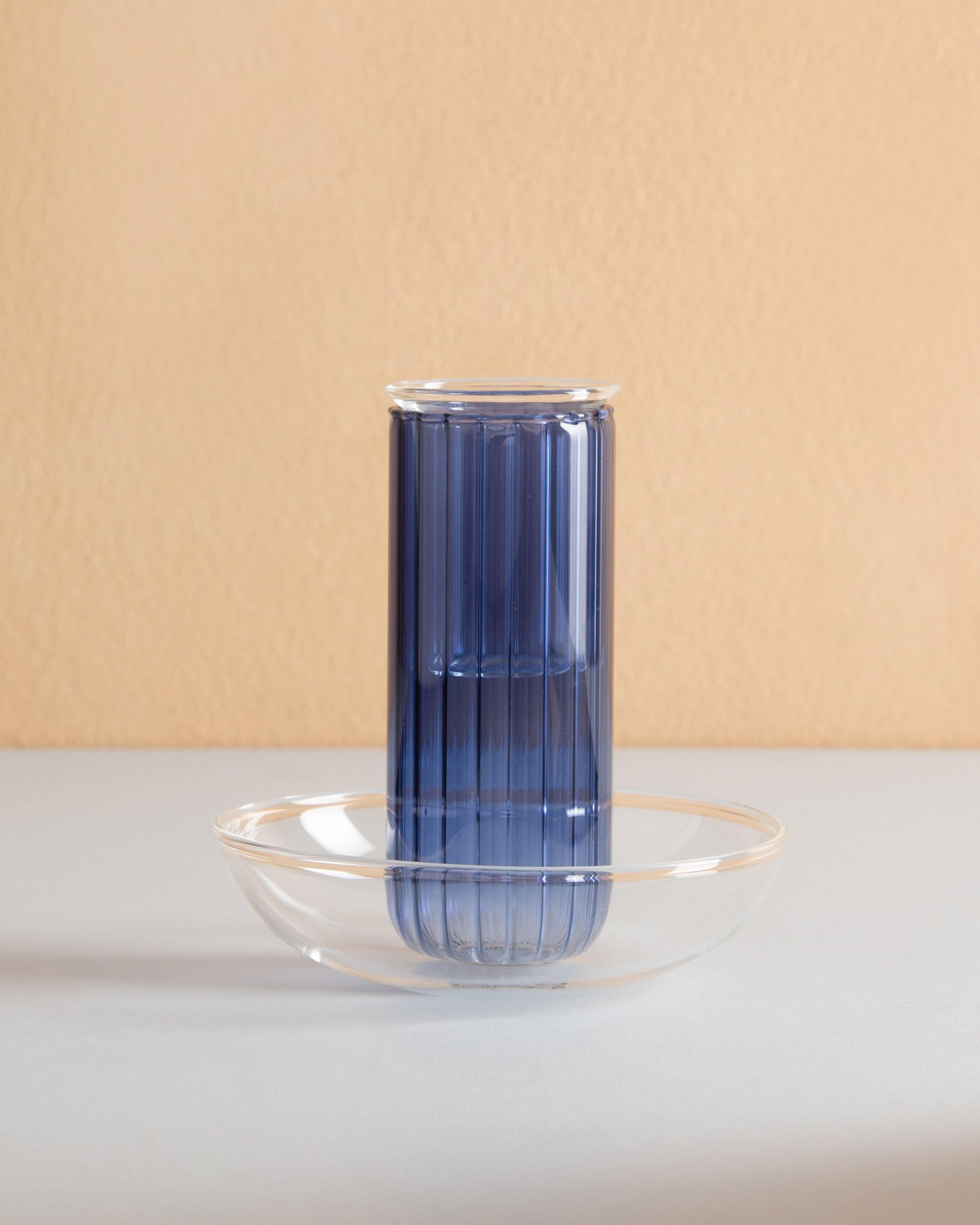 Blue & Clear Short Glass Candle Stand -  Assorted