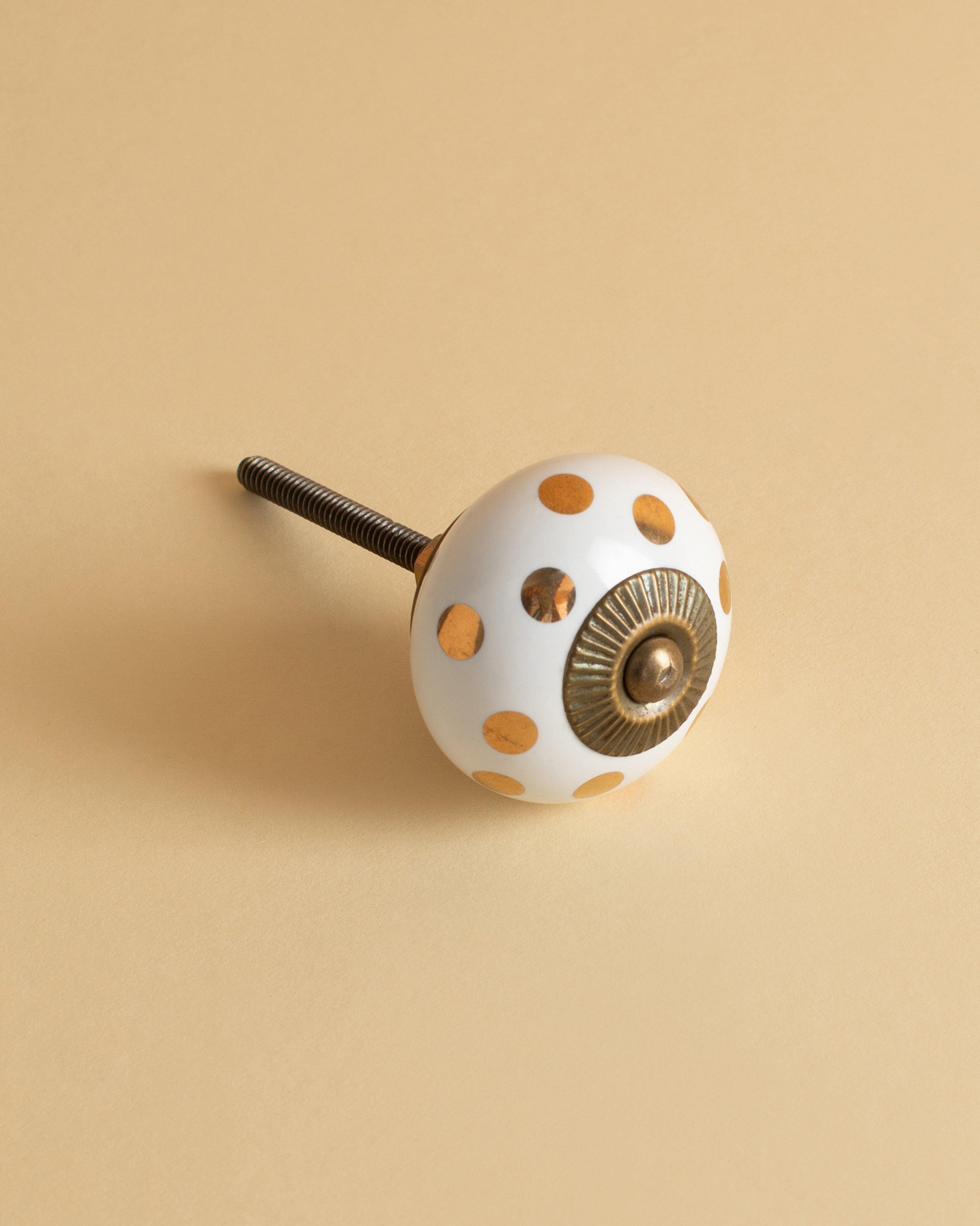 Golden Polka Dot Knob -  Milk