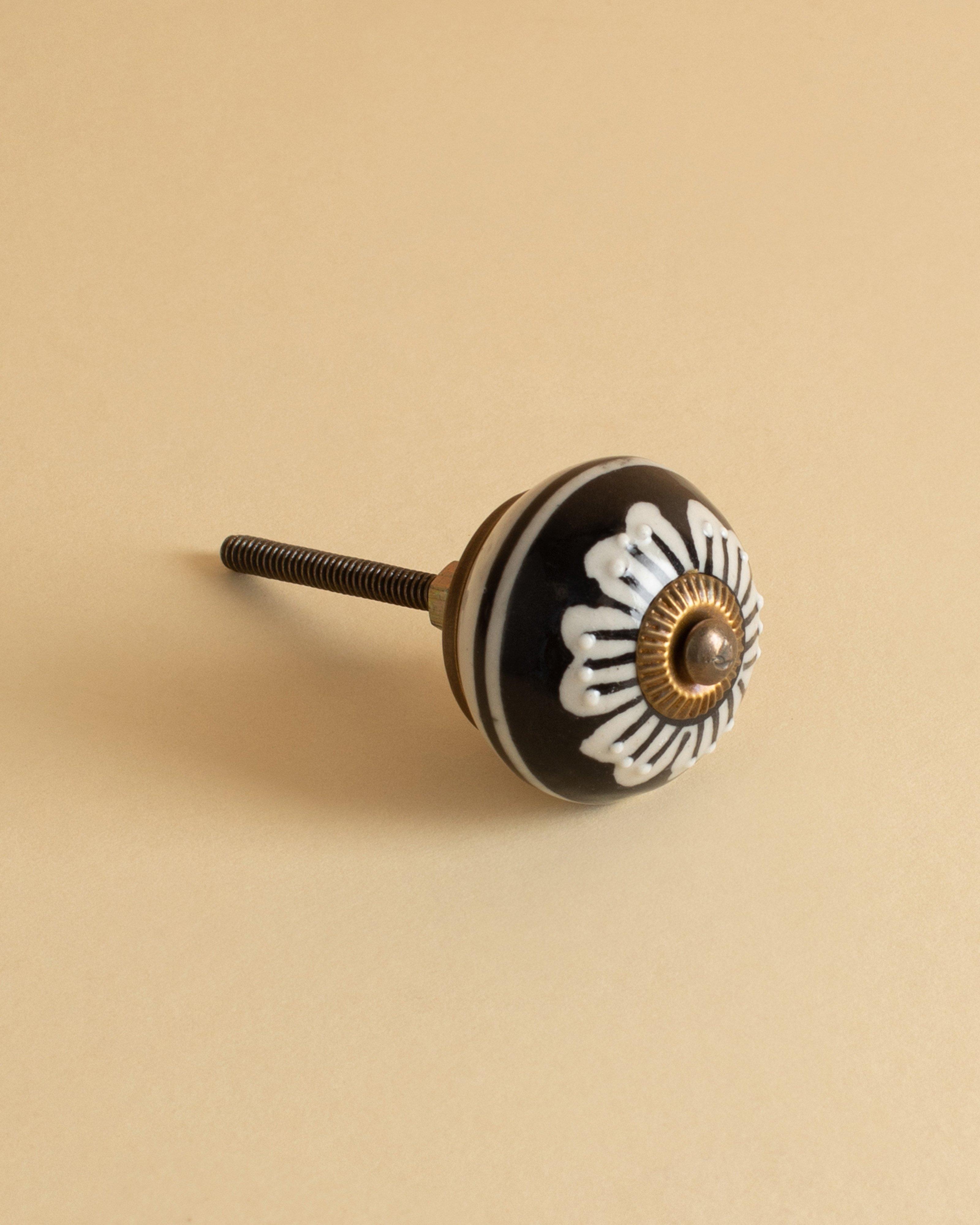 Monochromatic Floral Knob -  Black