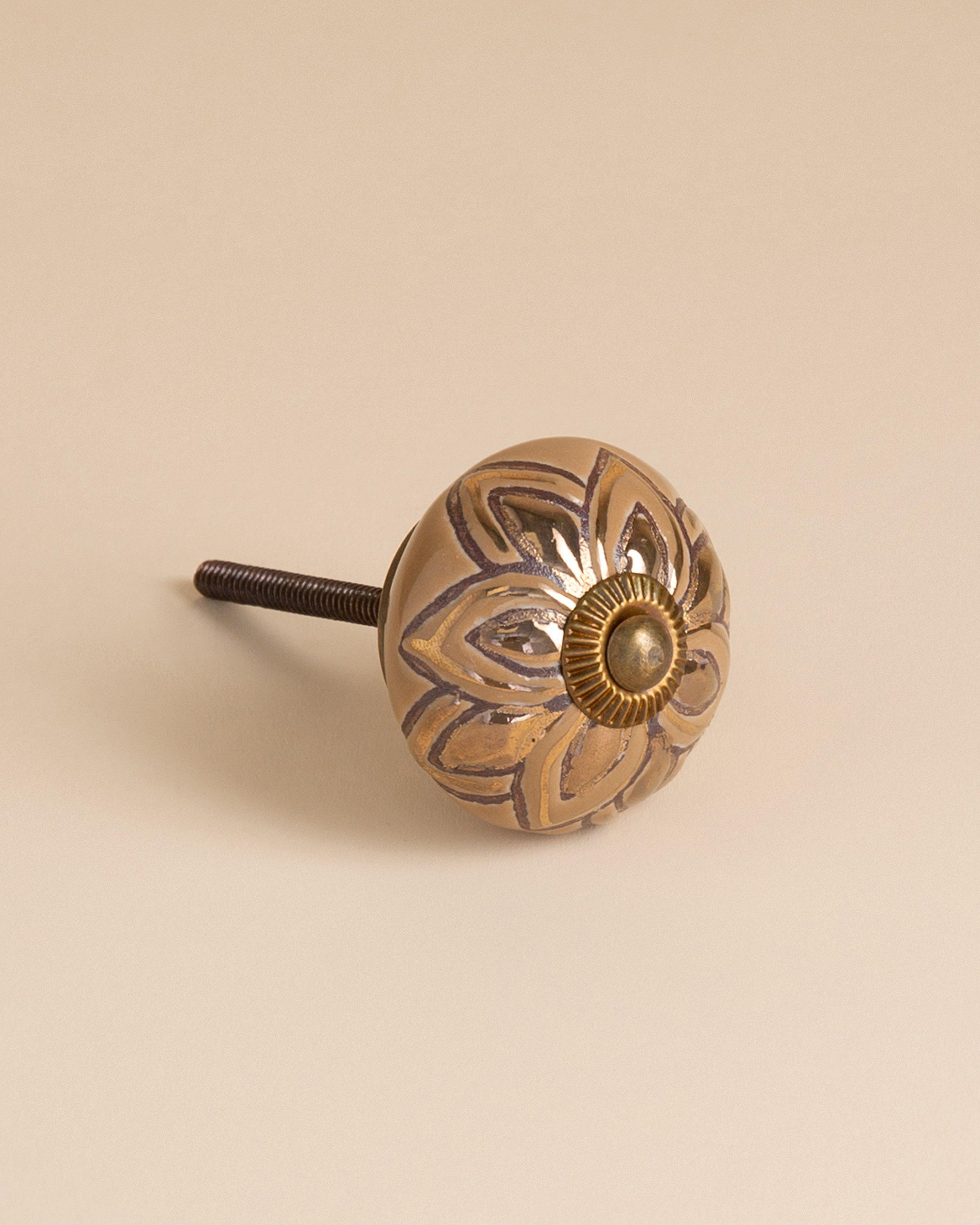 Golden Flower Ceramic Knob -  Gold