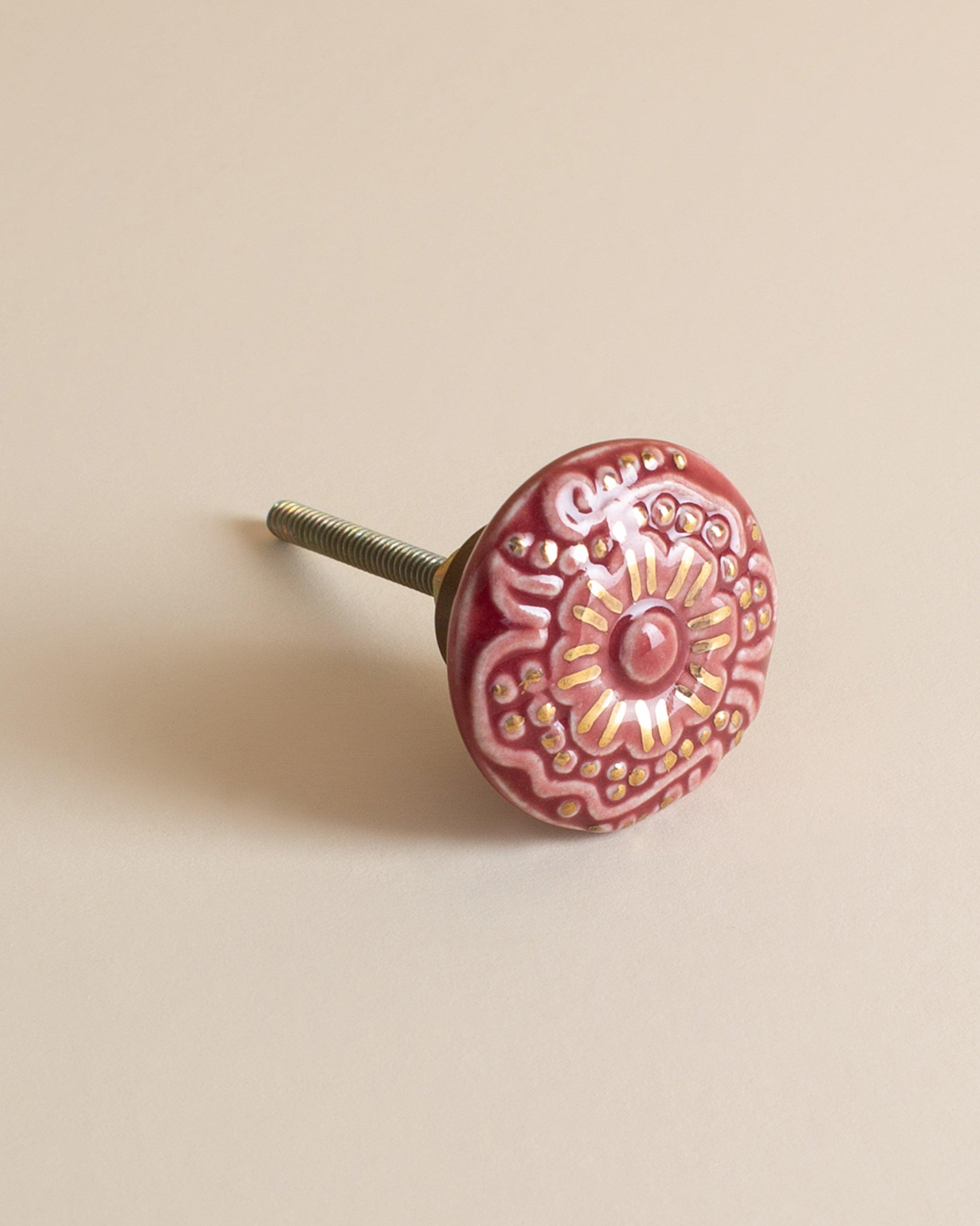 Floral Gold Cherry Knob -  Red