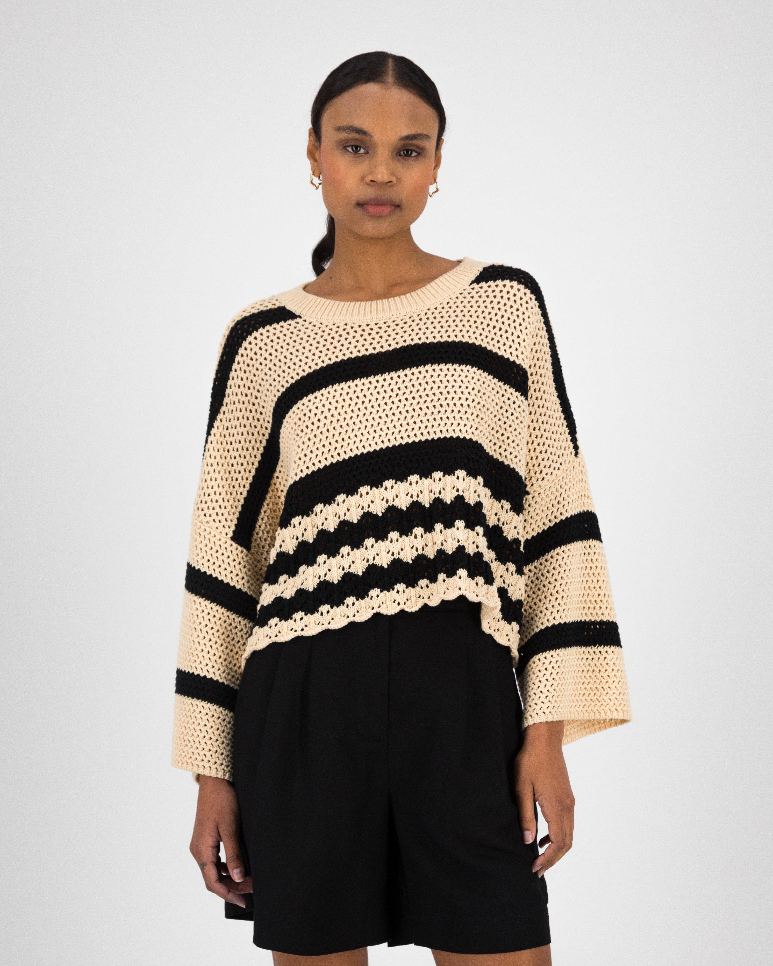 Women’s Ellery Stripe Crochet Jumper  -  Milk