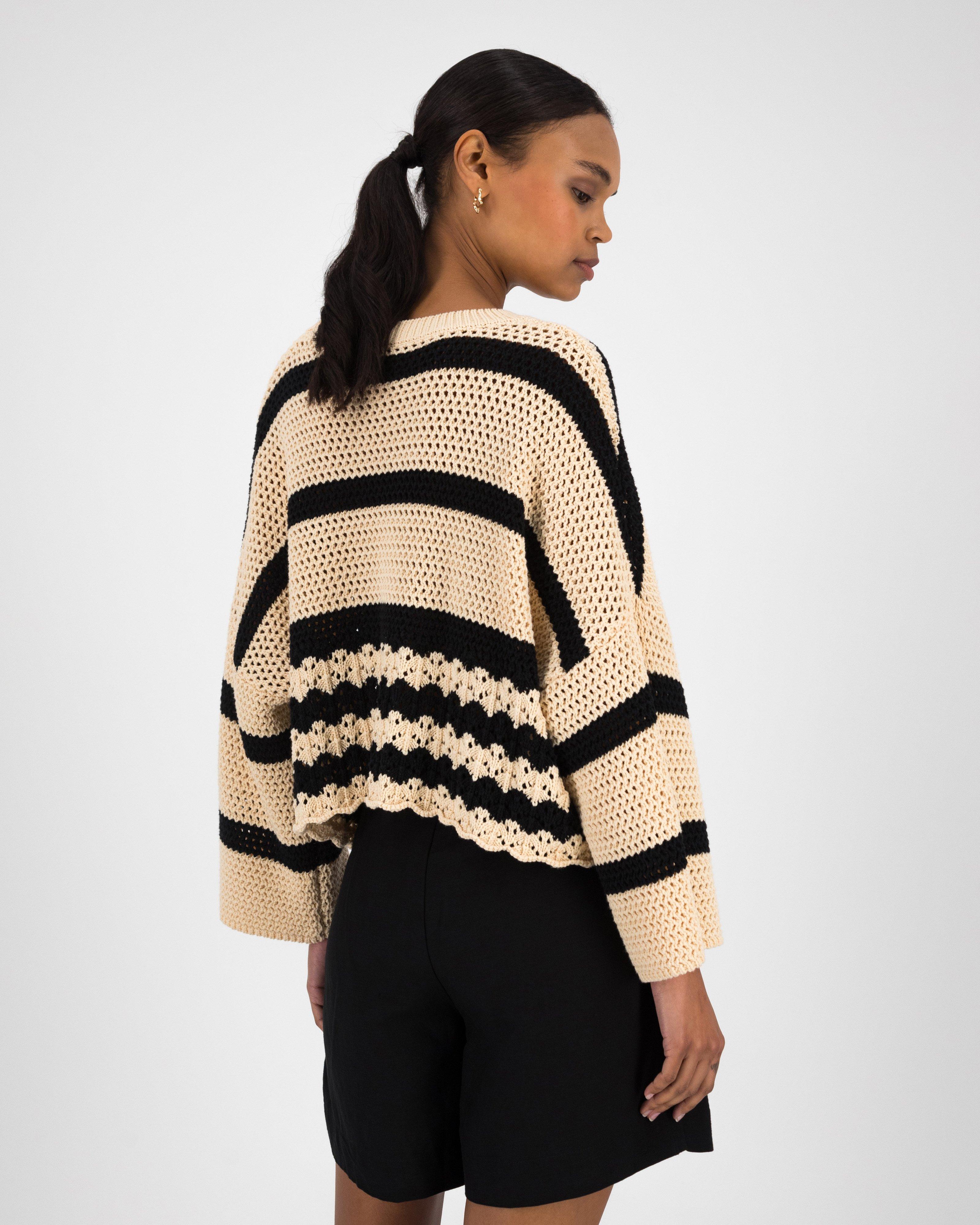 Women’s Ellery Stripe Crochet Jumper  -  Milk