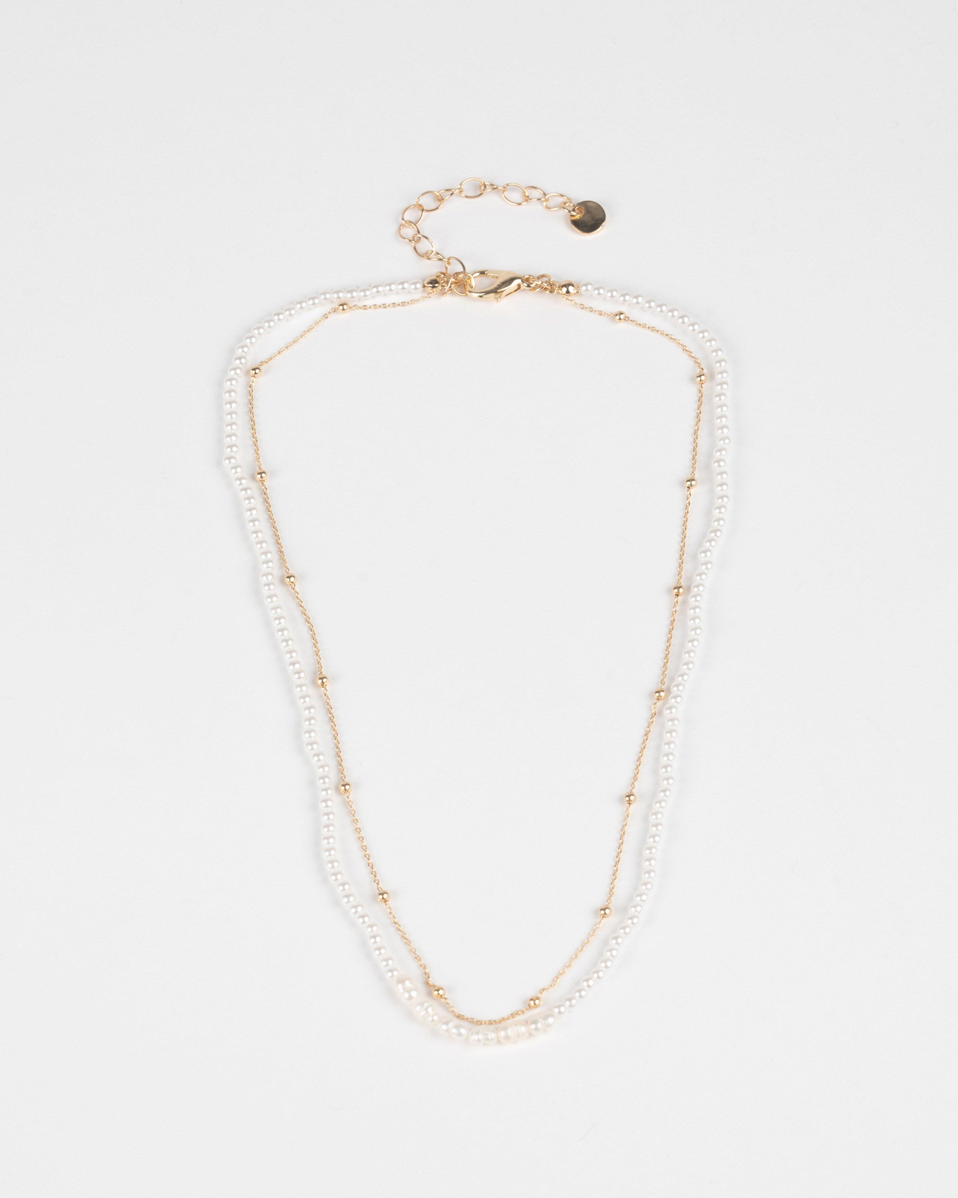 Freshwater Pearl and Interest Chain Necklace -  Milk