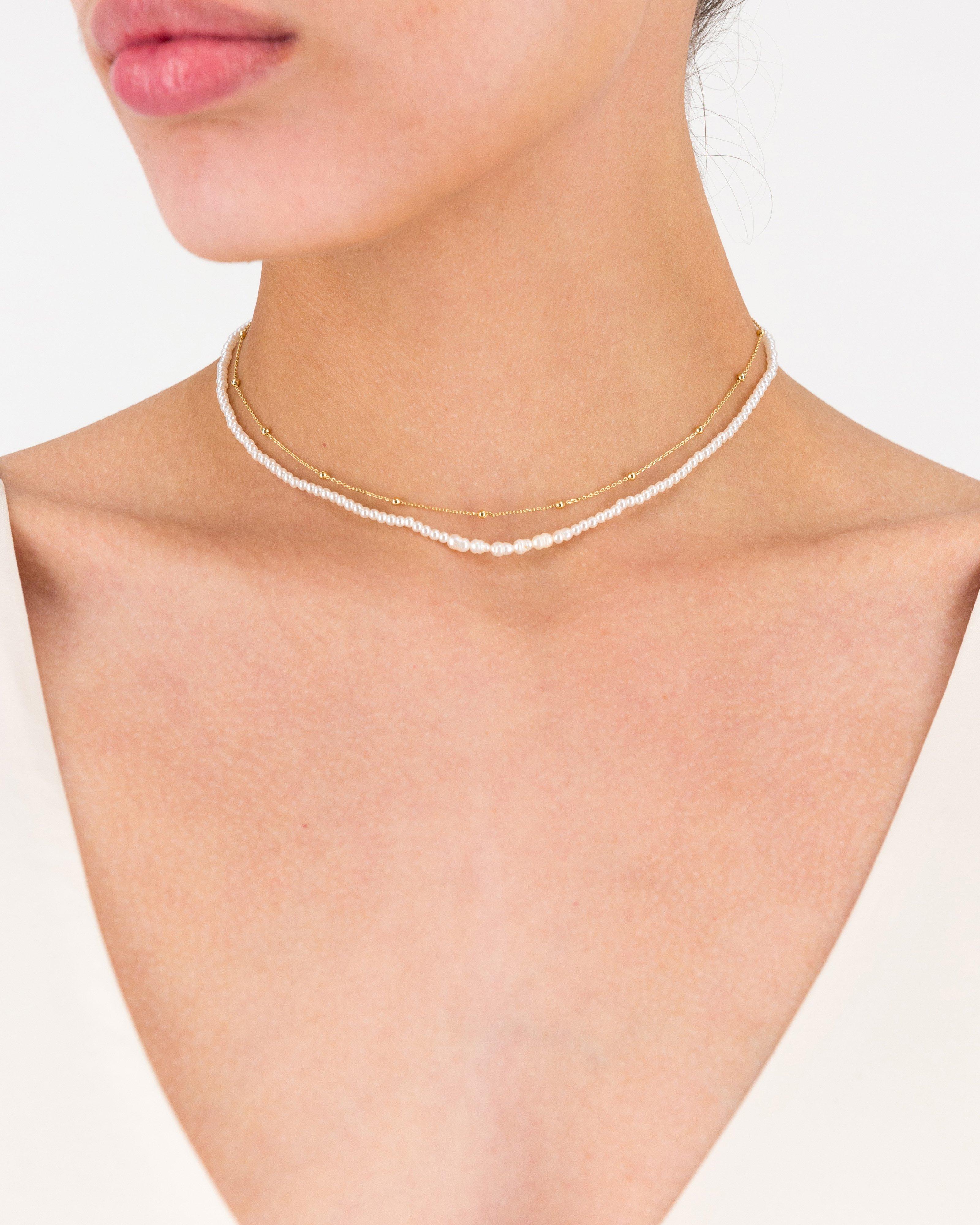 Freshwater Pearl and Interest Chain Necklace -  Milk