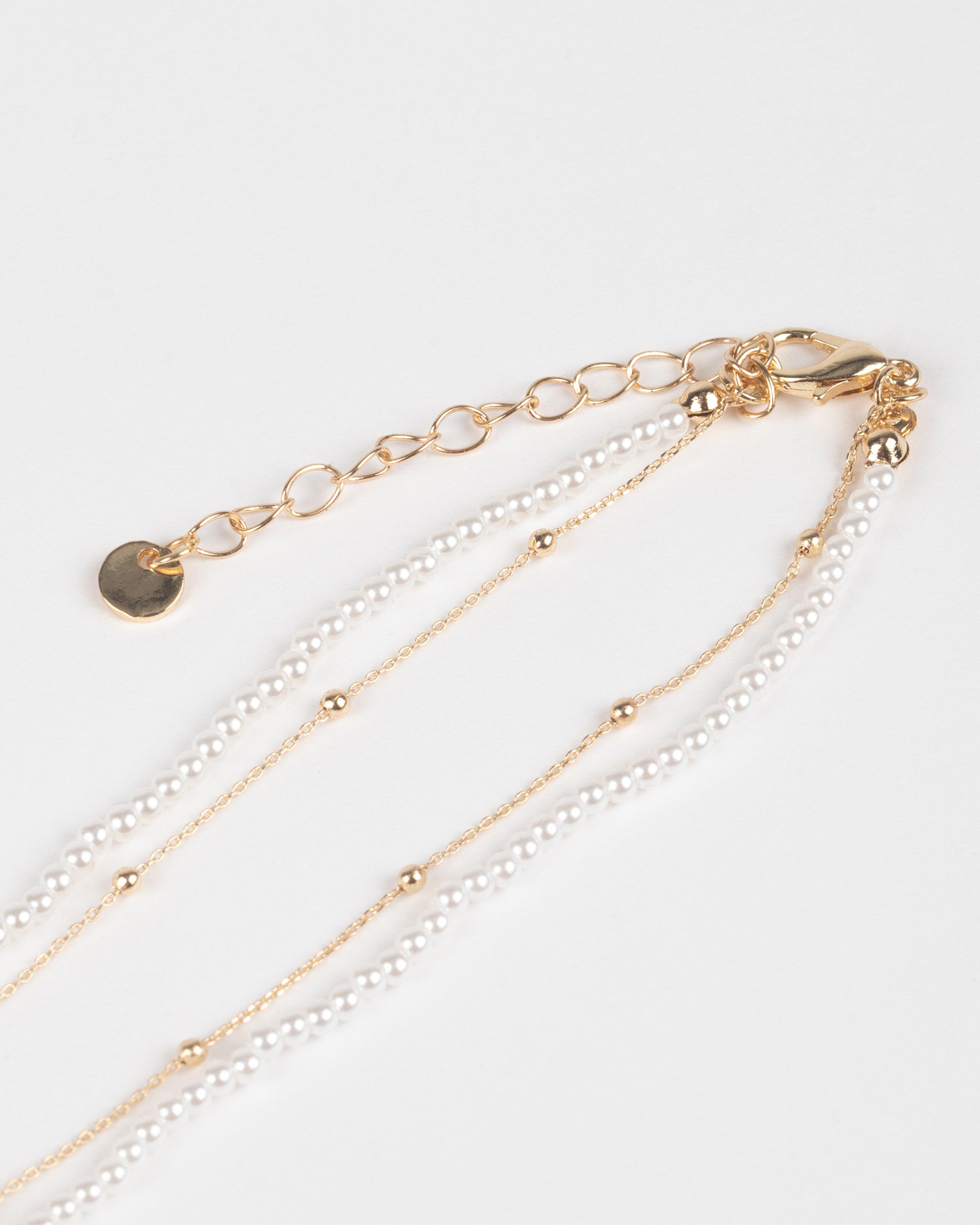 Freshwater Pearl and Interest Chain Necklace -  Milk