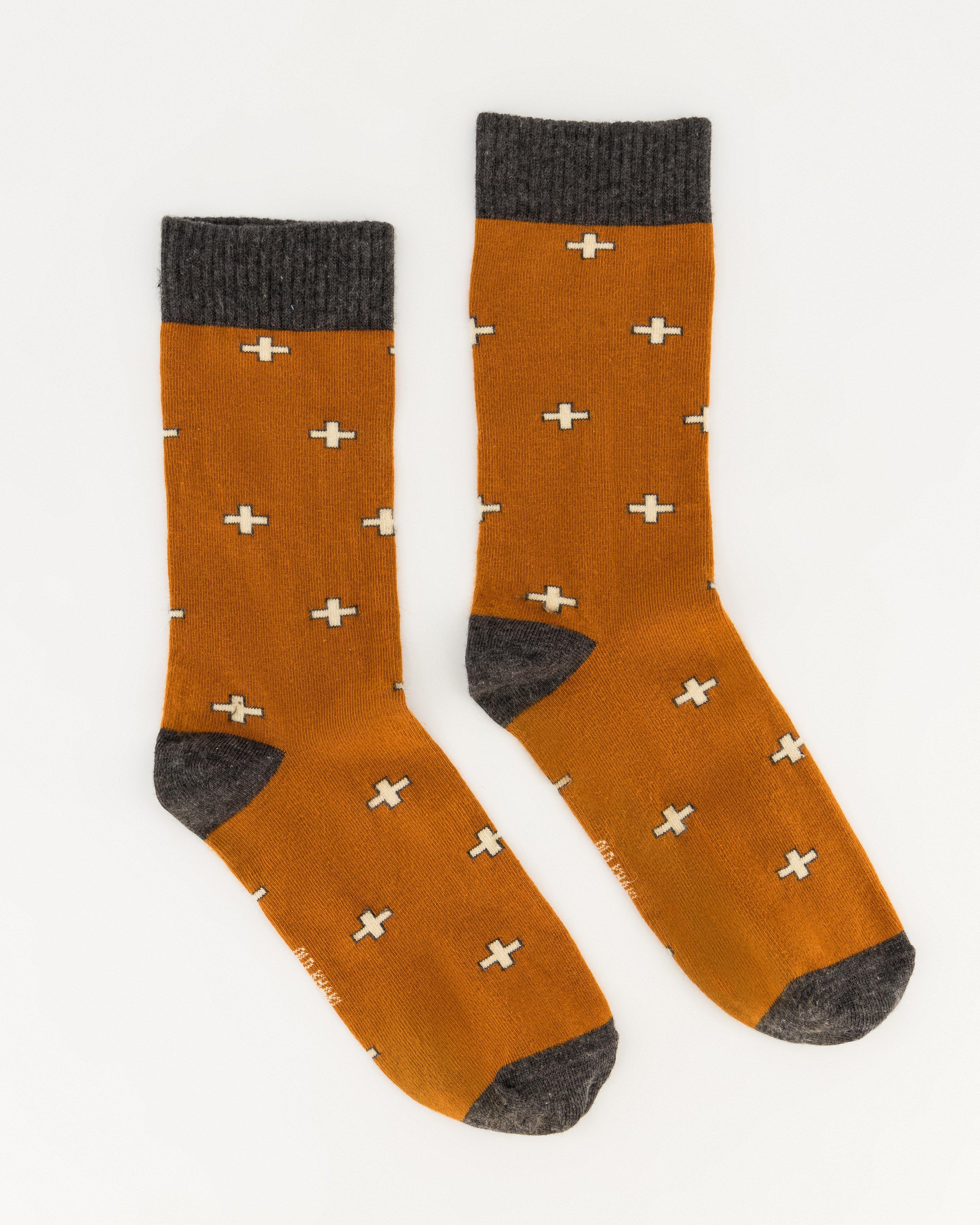 Men’s Keith Cross Print Socks -  Rust