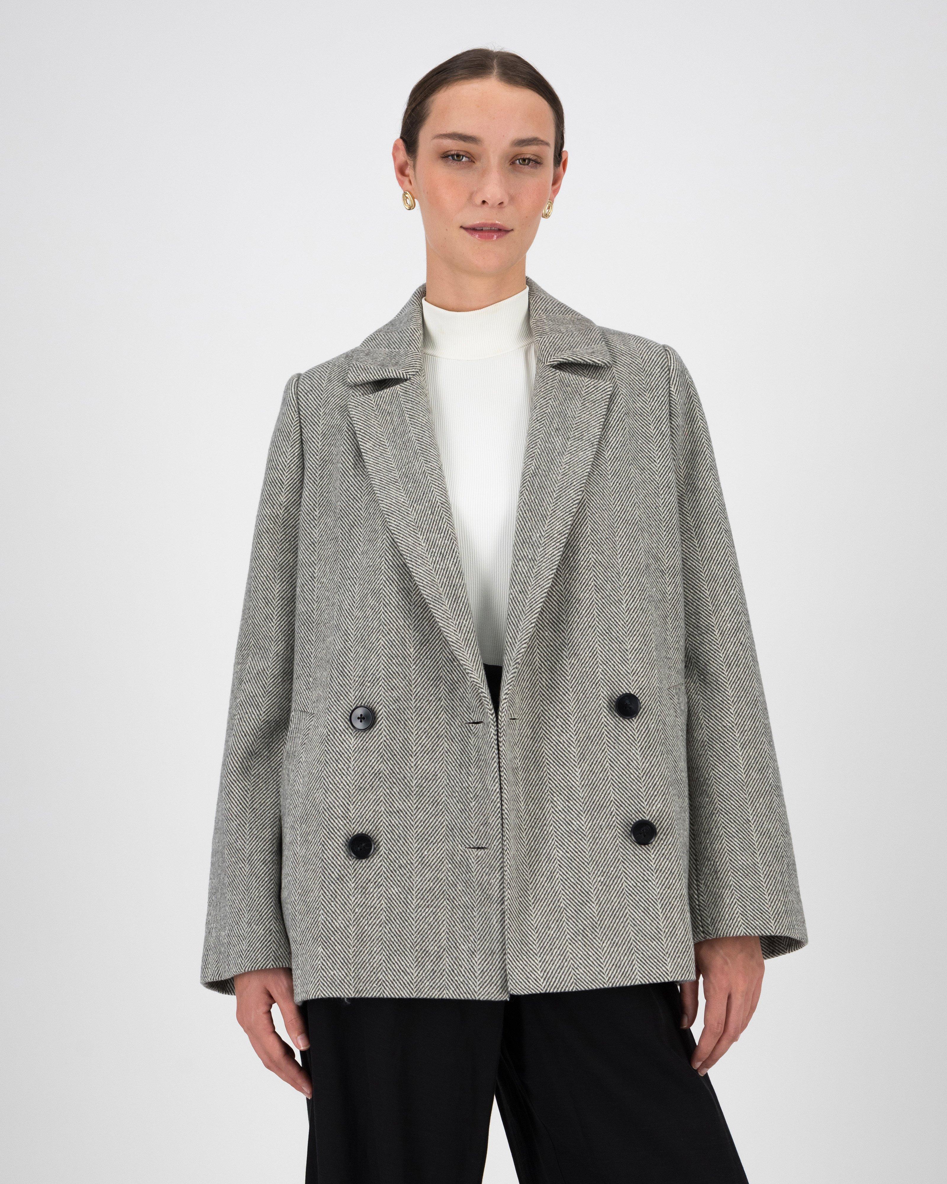 Skylar Tweed Double-Breasted Jacket -  Grey
