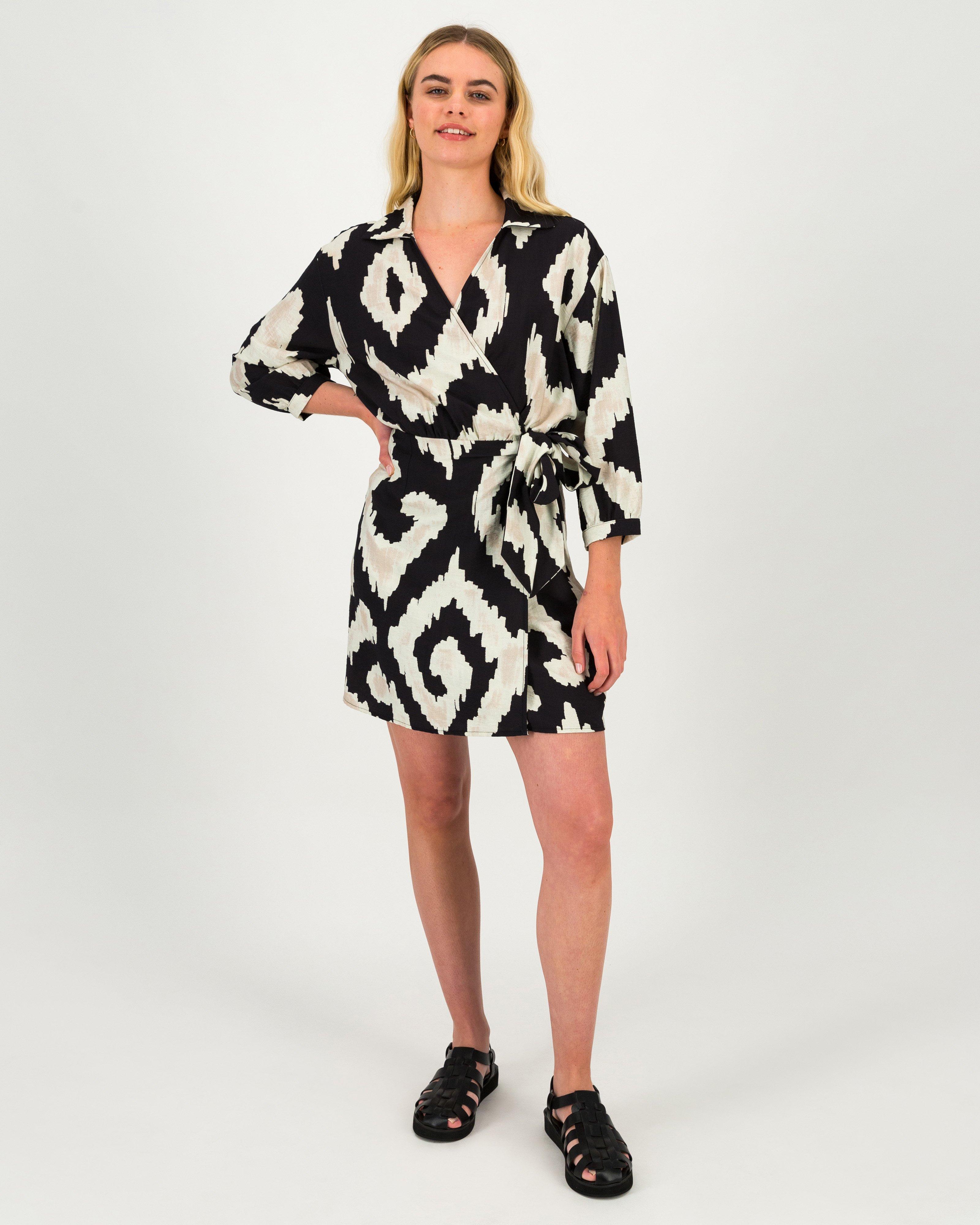 Women’s Darcy Printed Wrap Dress  -  Black