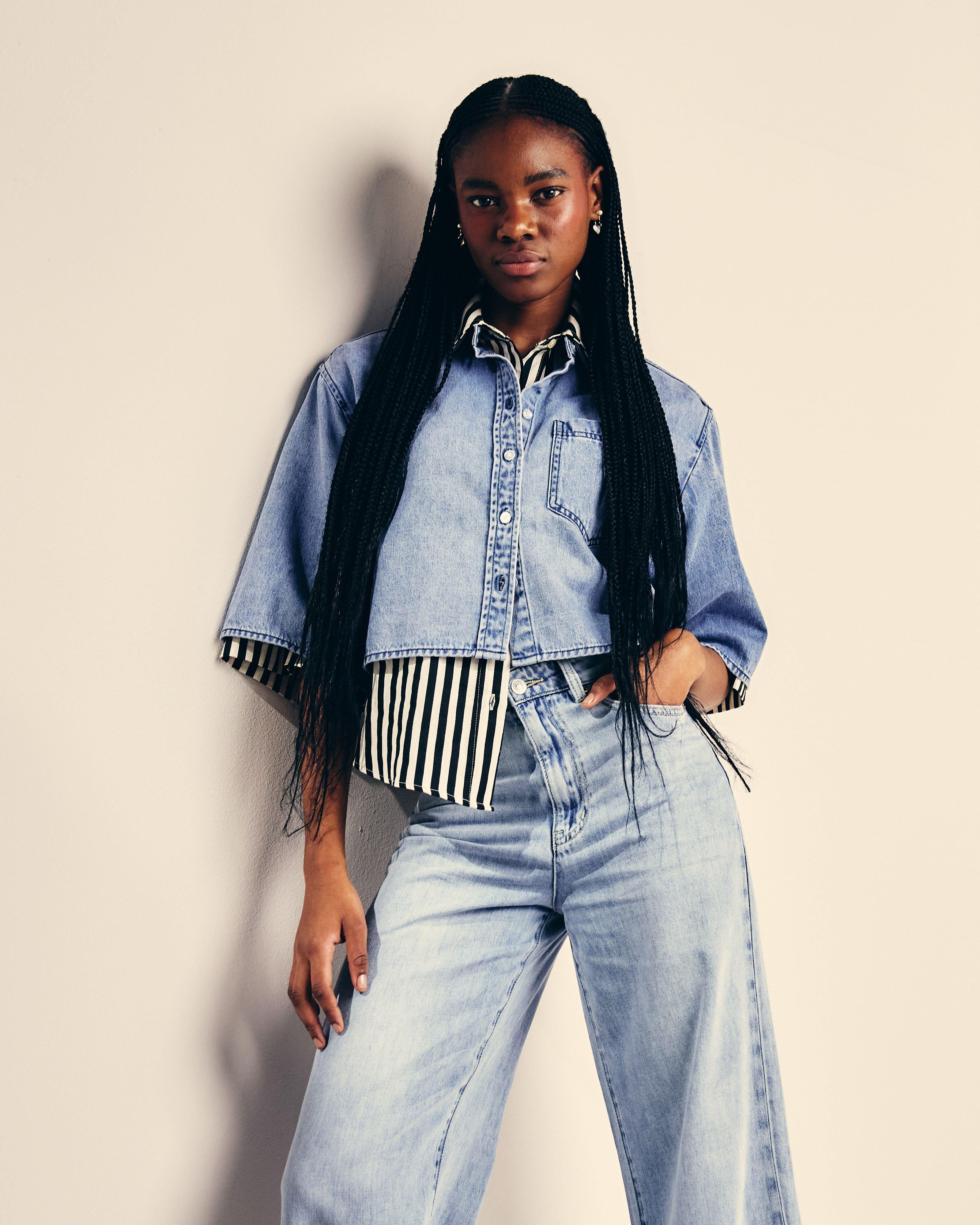 Rasa Crop Denim Shirt -  Blue