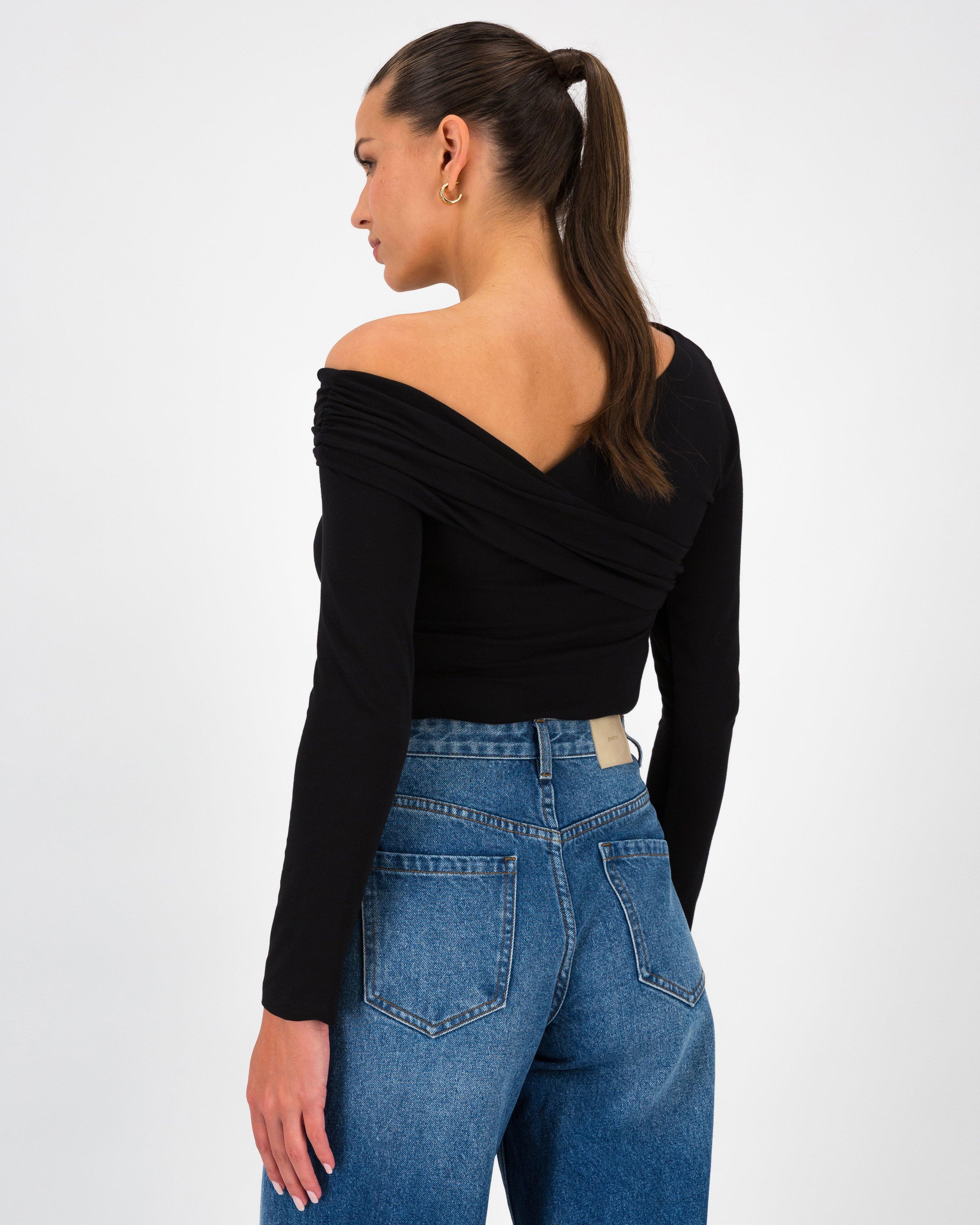 Lucia Gathered Off Shoulder Top -  Black