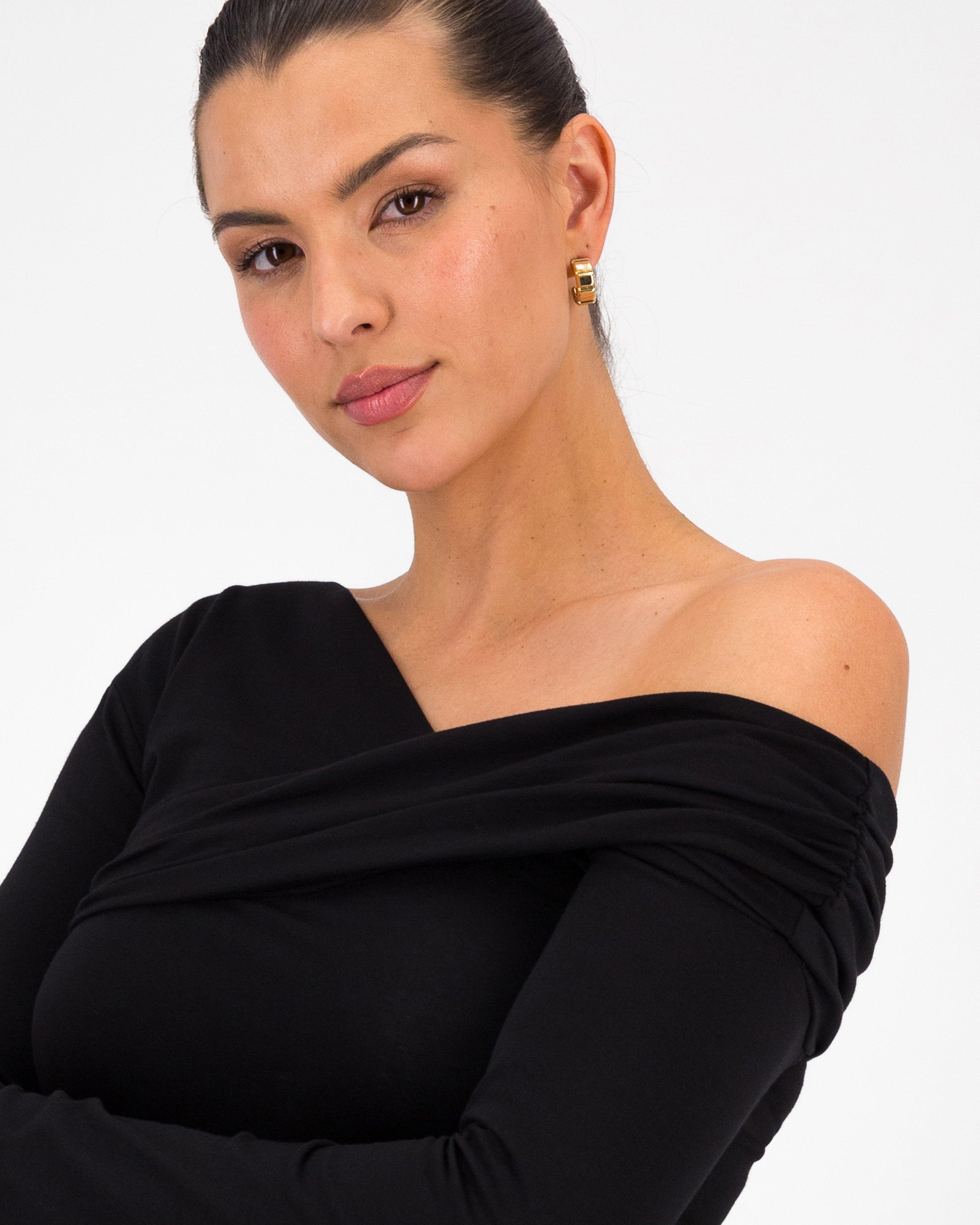 Lucia Gathered Off Shoulder Top -  Black