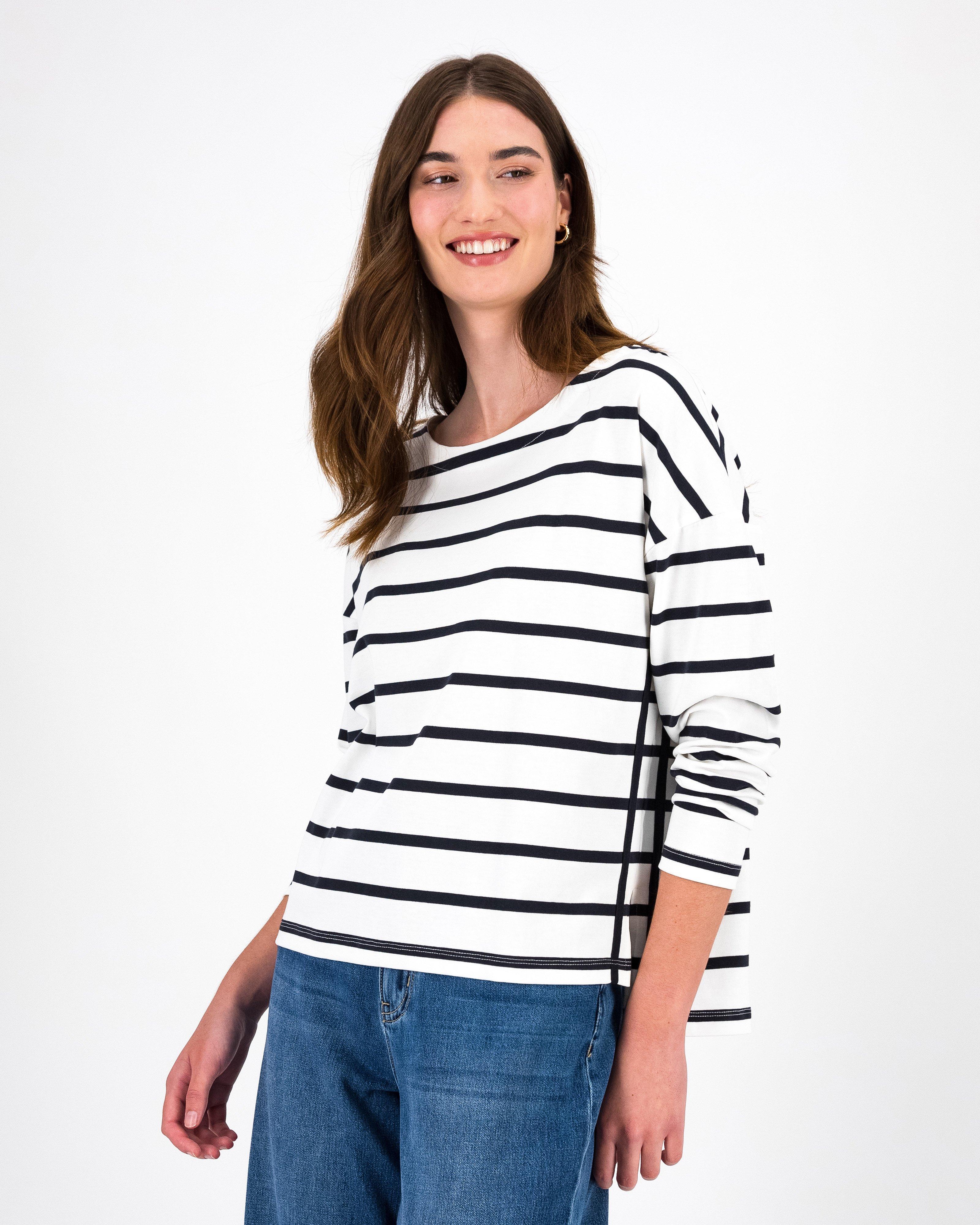 Clover Boatneck Stripe Top -  Navy