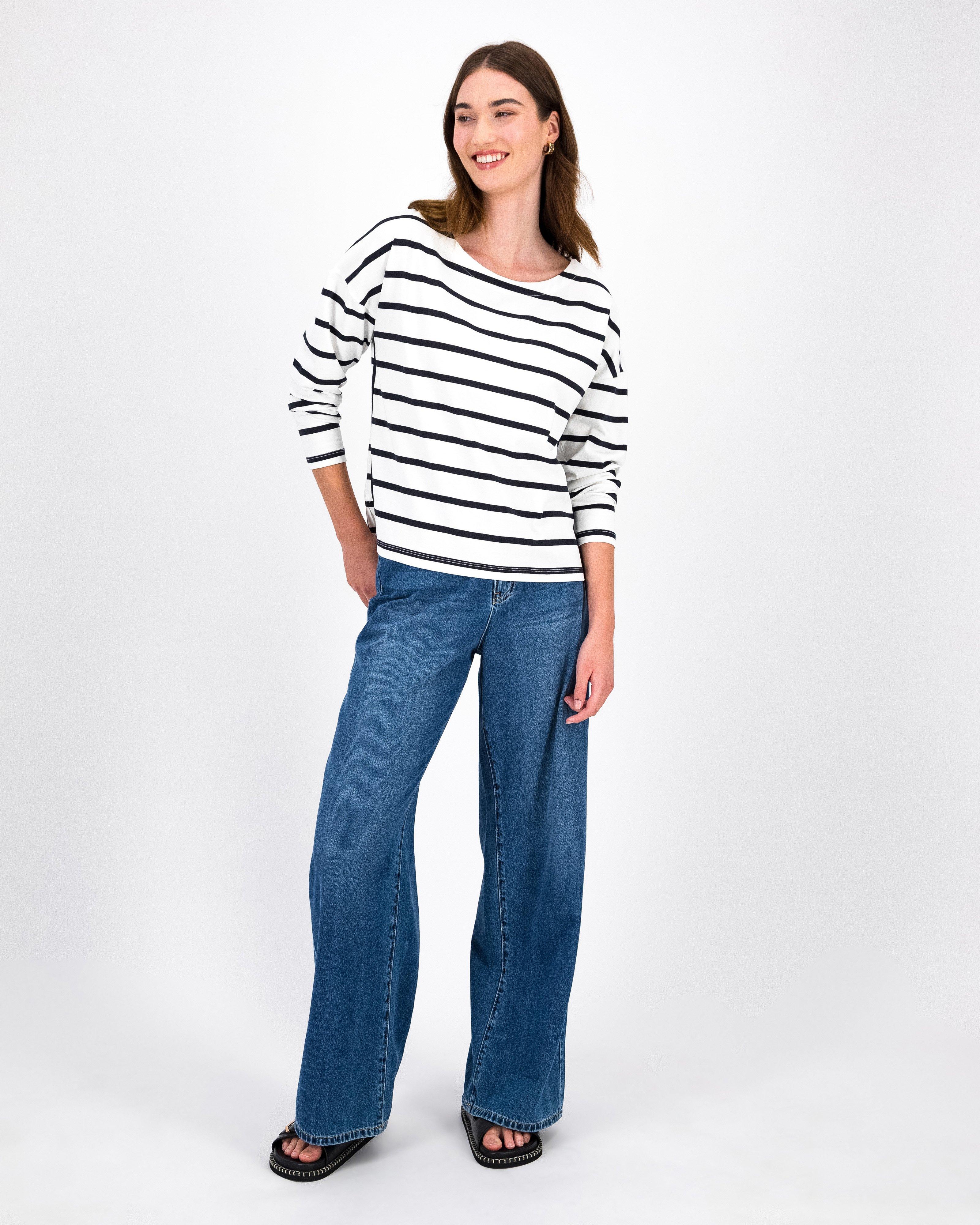 Clover Boatneck Stripe Top -  Navy