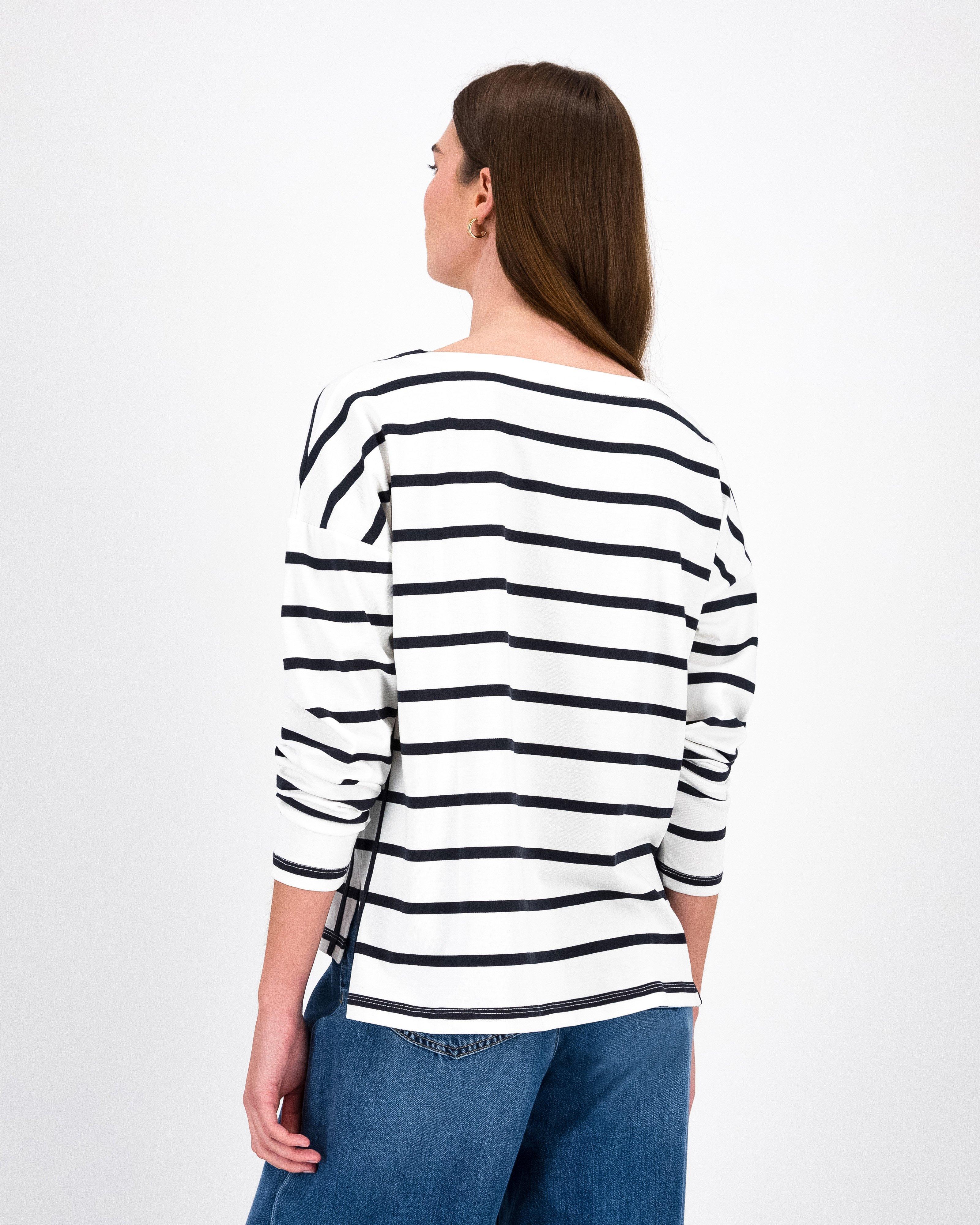 Clover Boatneck Stripe Top -  Navy