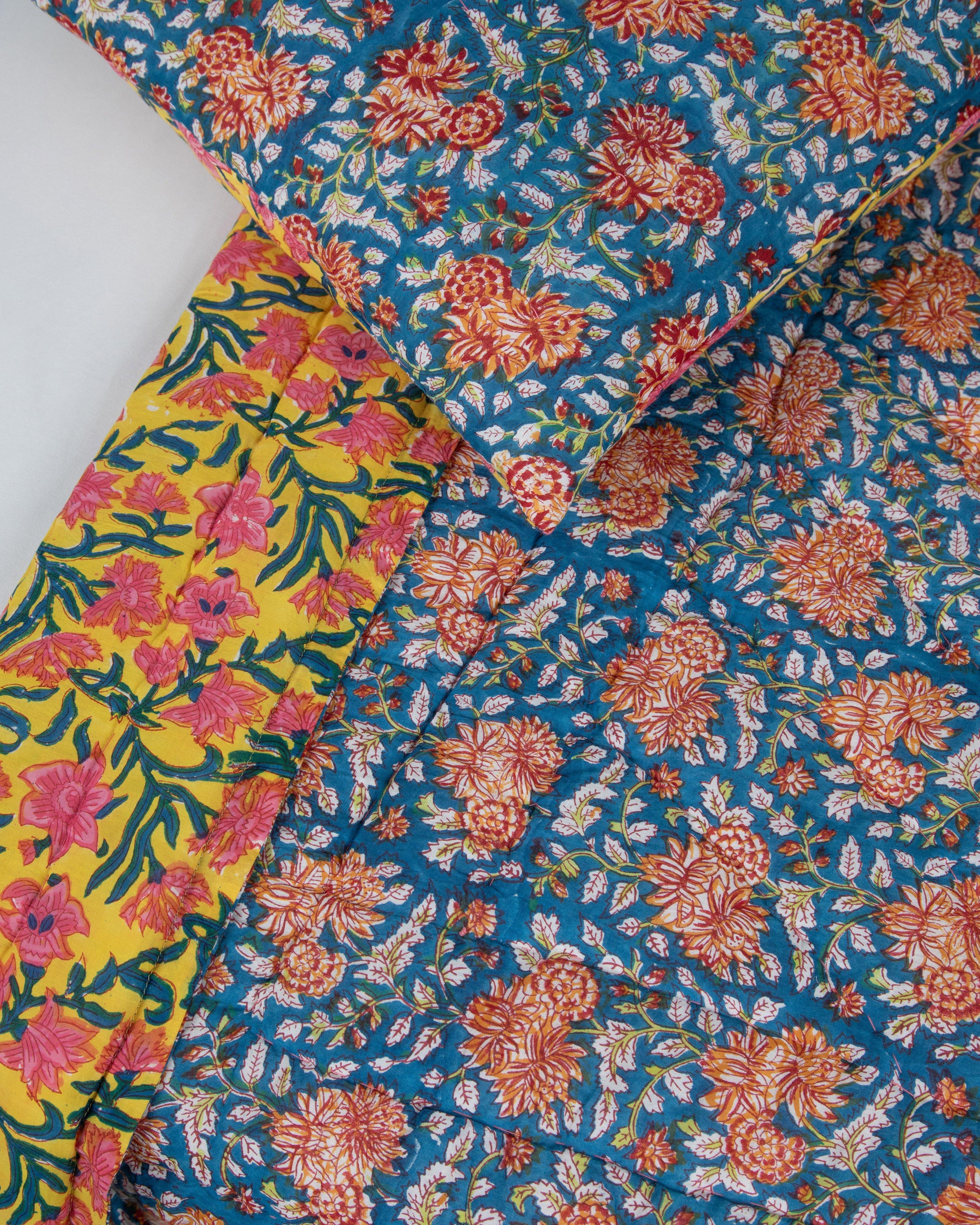 Joy Florals Quilt & Cushions -  Blue