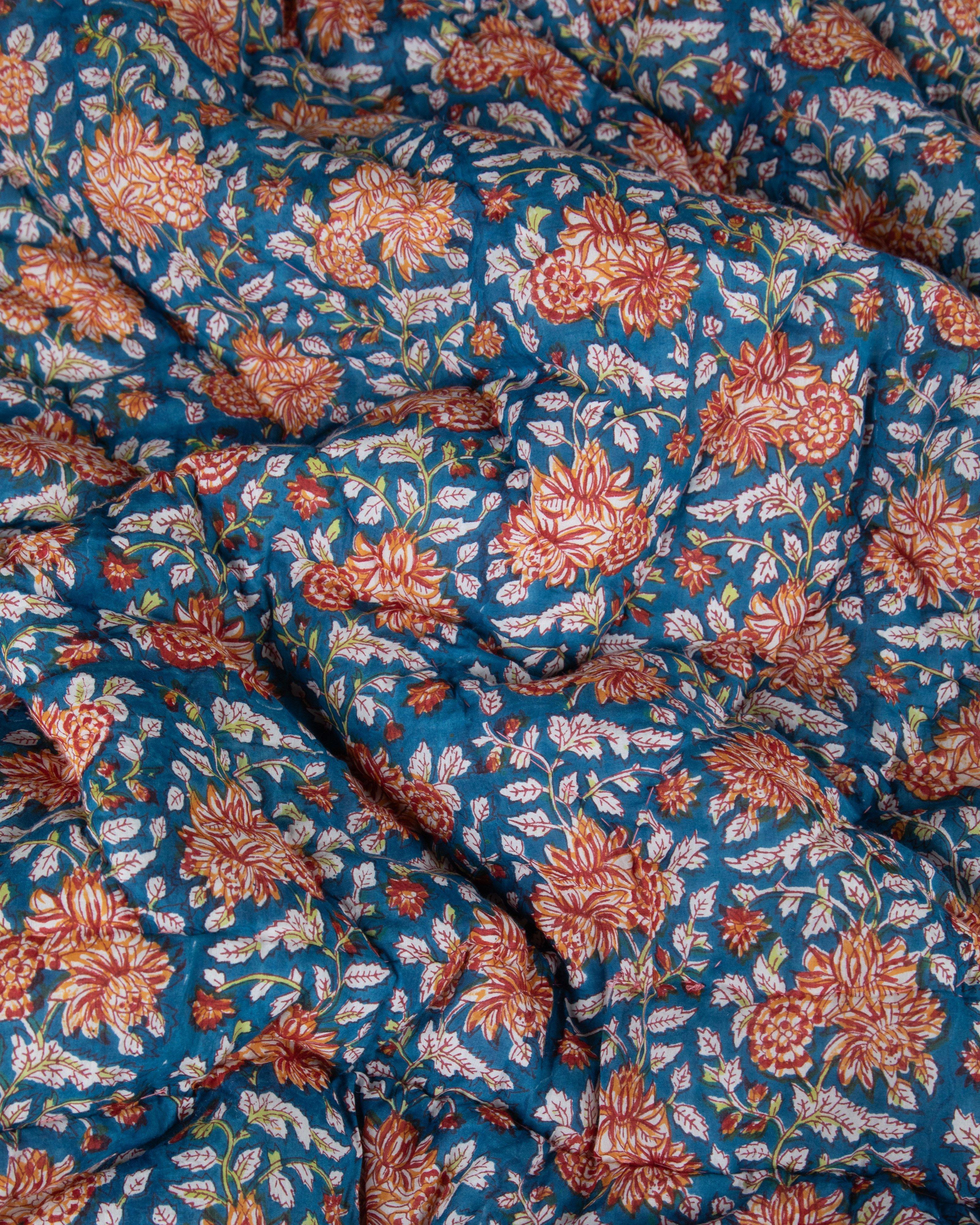 Joy Florals Quilt & Cushions -  Blue