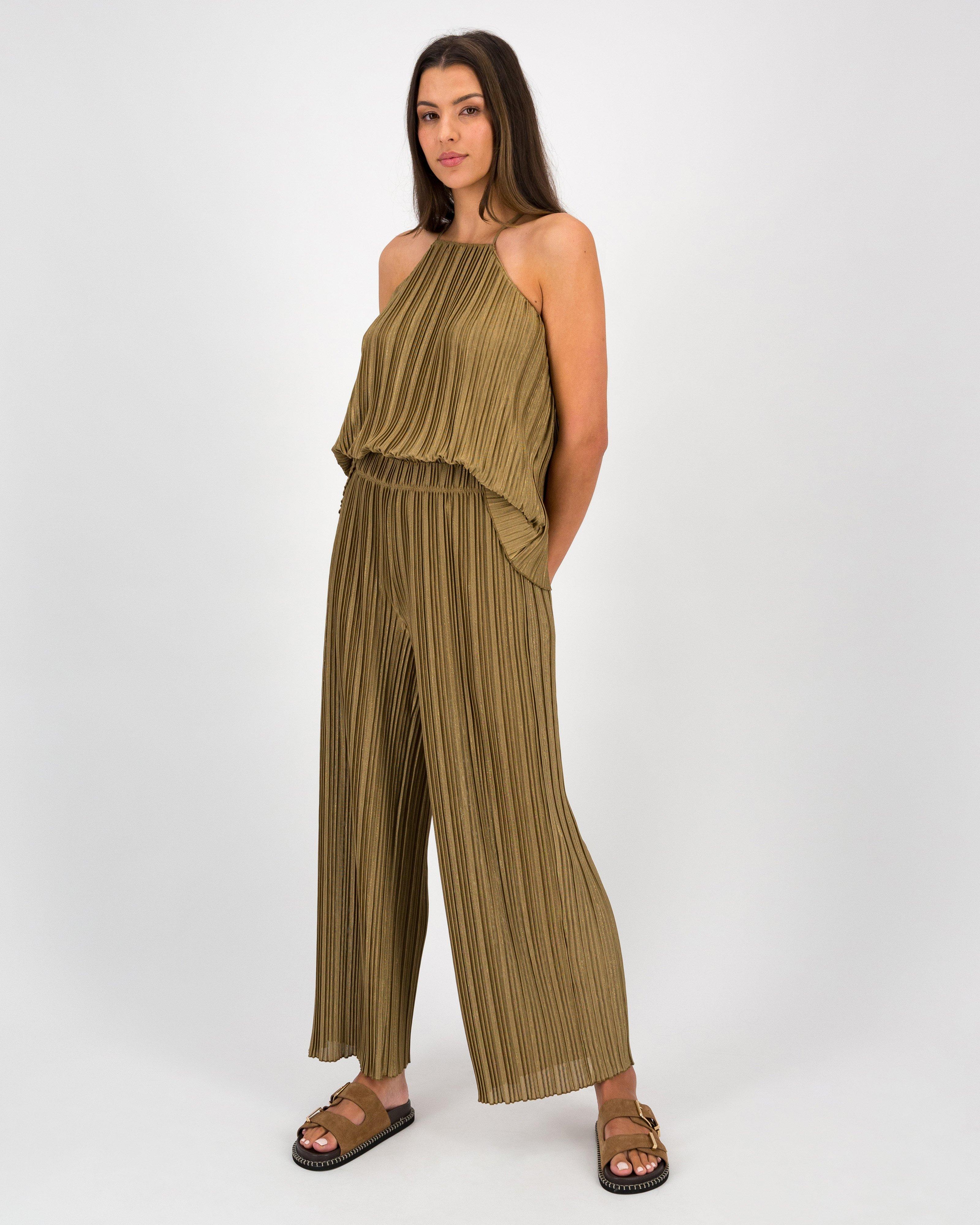 Tina Plisse Knit Pant -  Brown