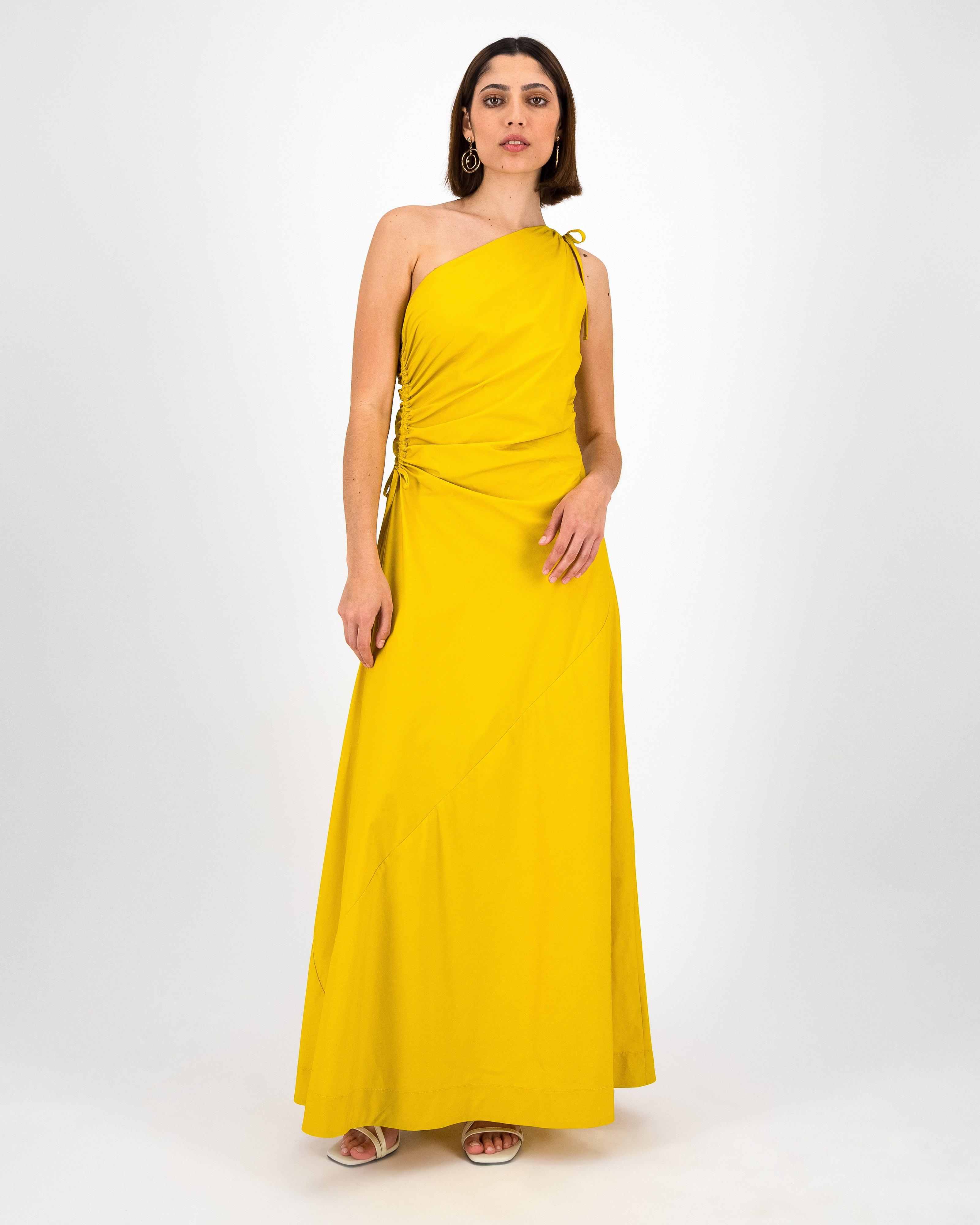 Juno Poplin Asymmetric Dress -  Yellow