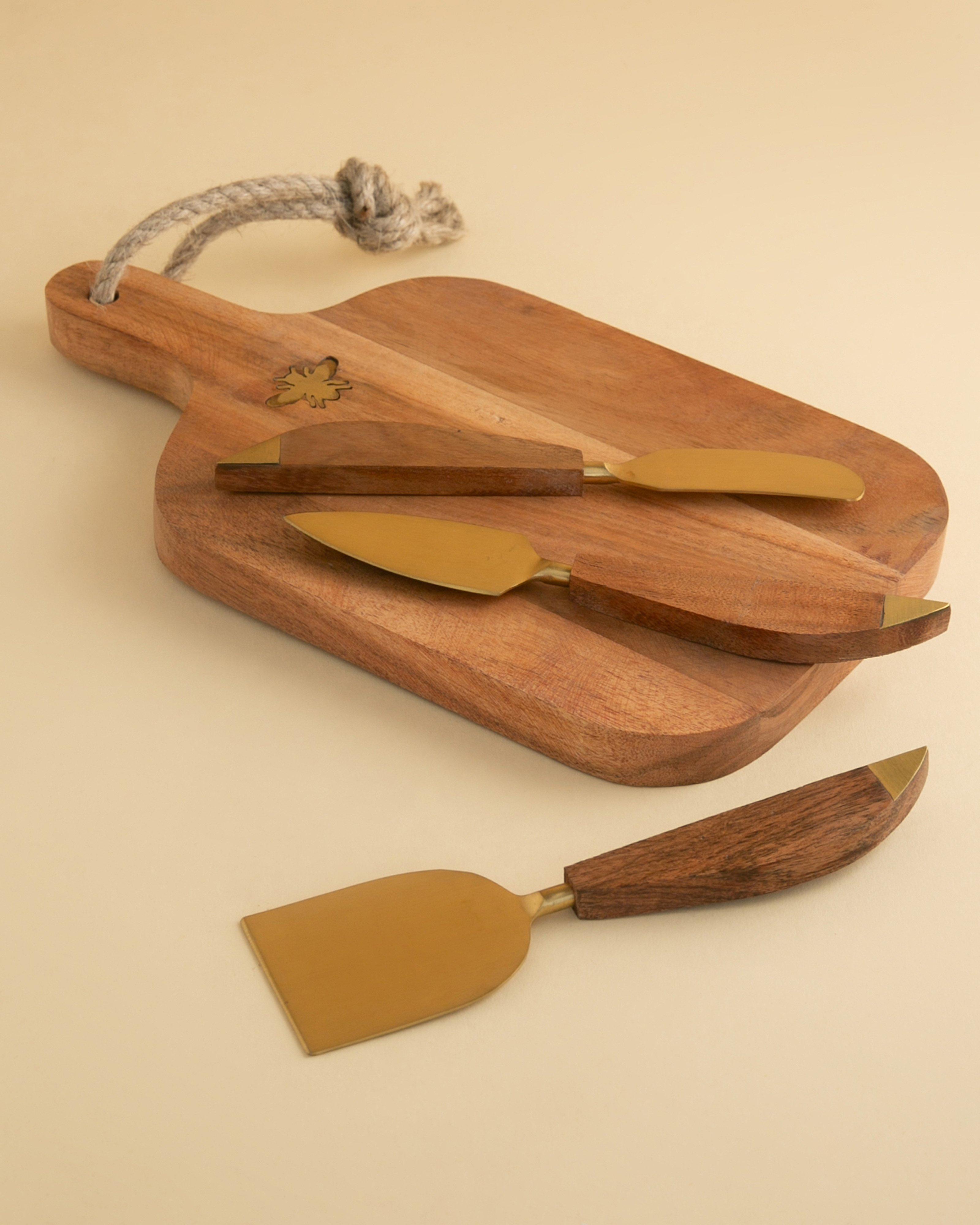 Wooden Board With Tapas Knife Gift Set -  Brown