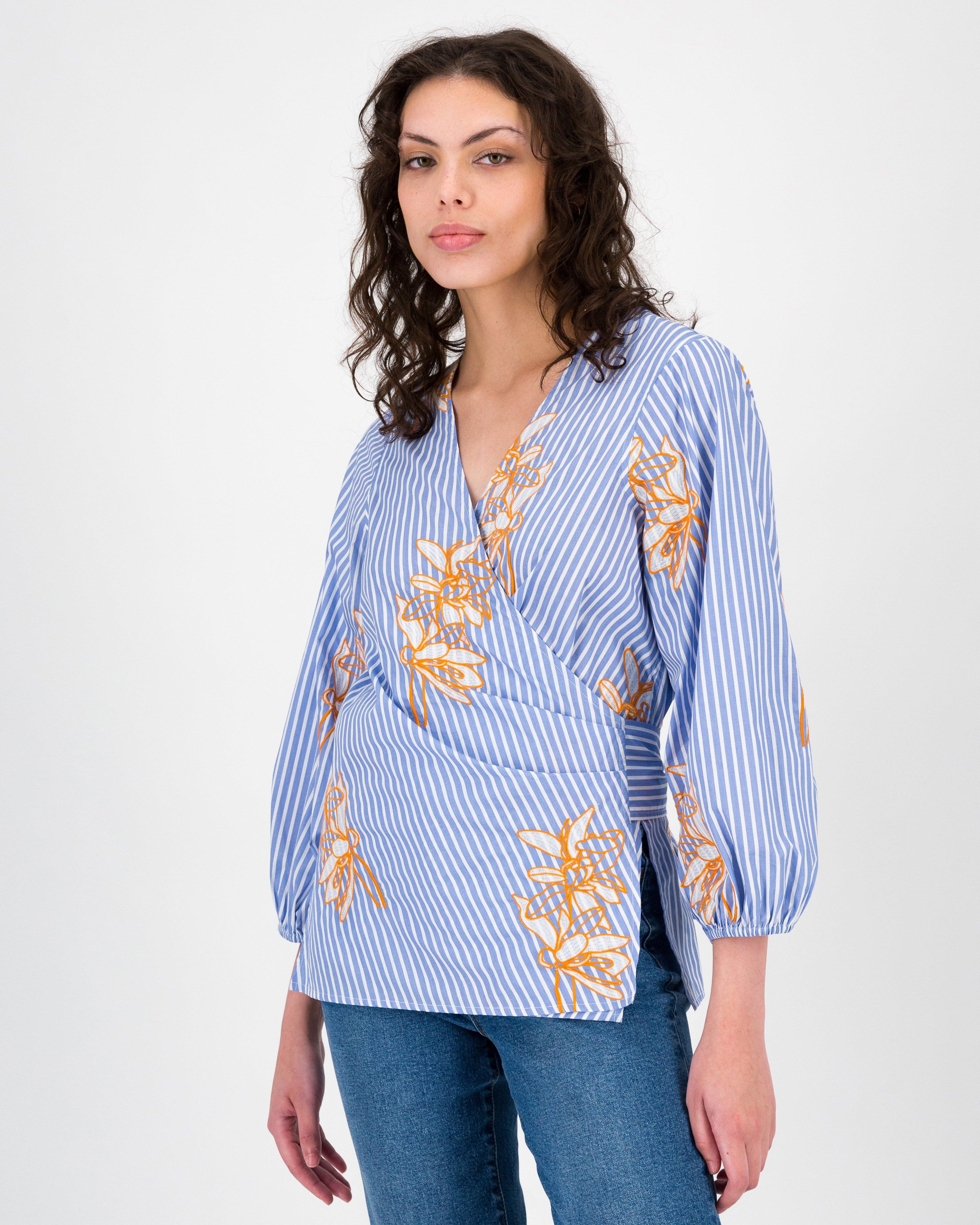 Chelsea Wrap Embroidered Blouse -  Blue