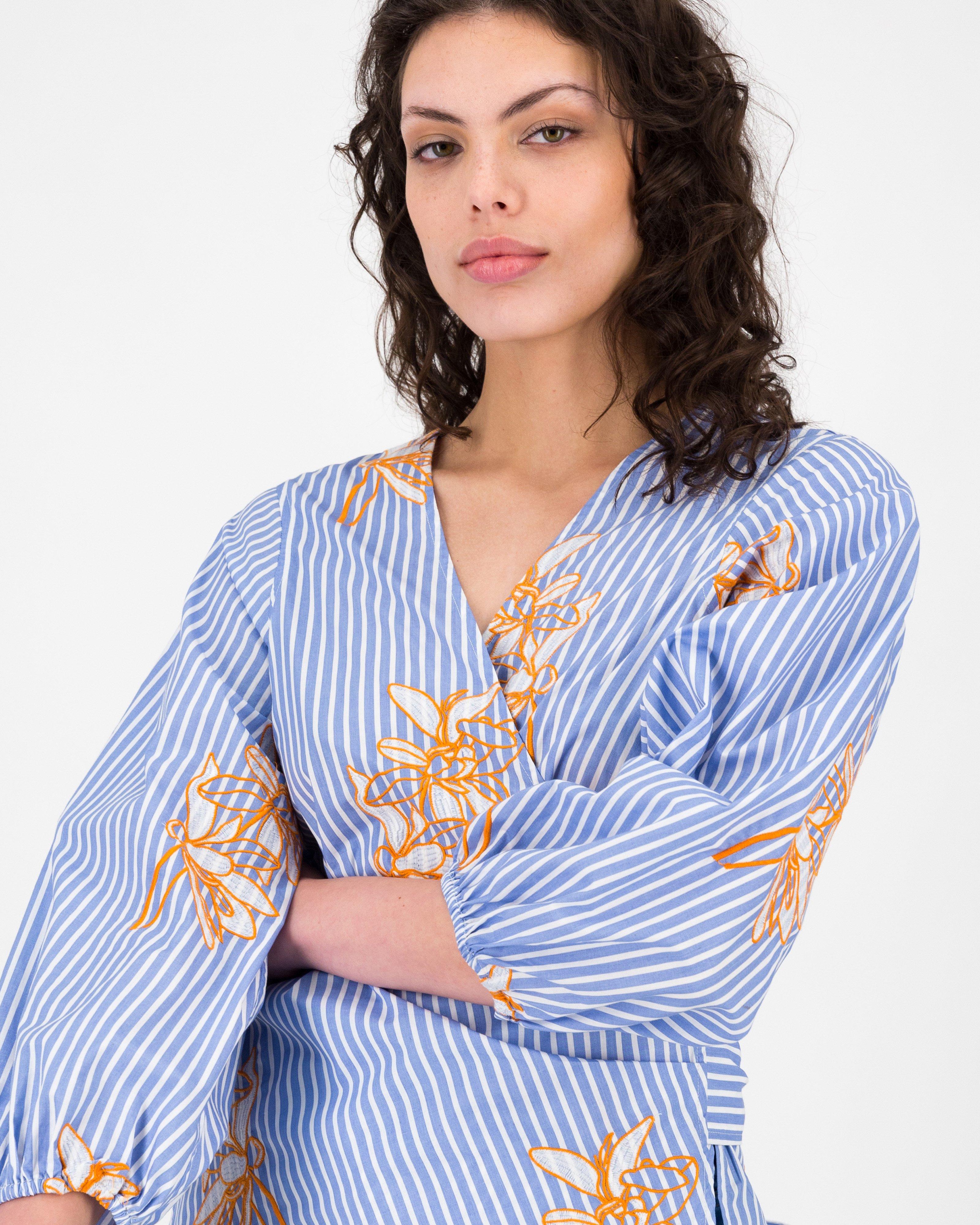 Chelsea Wrap Embroidered Blouse -  Blue