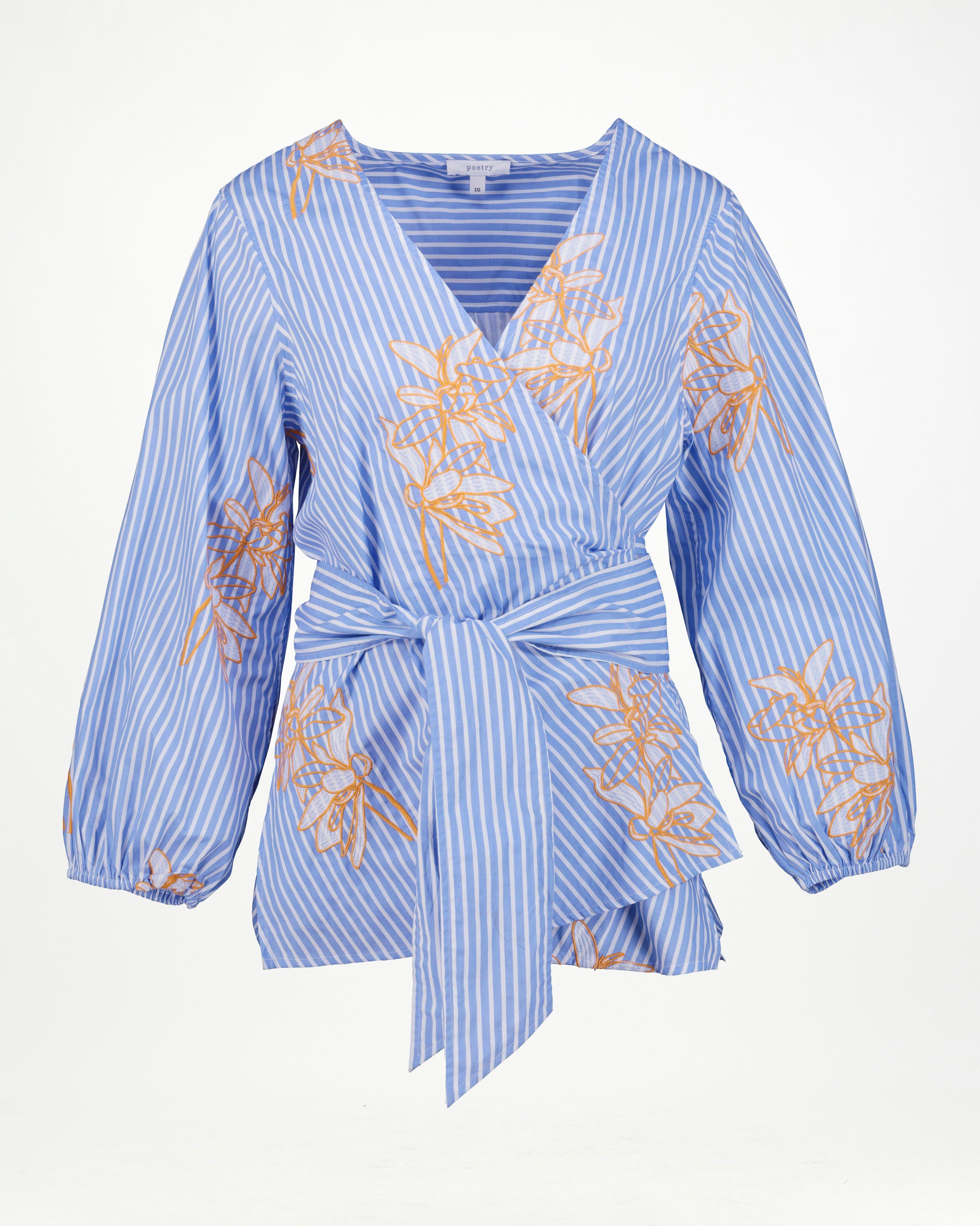 Chelsea Wrap Embroidered Blouse -  Blue