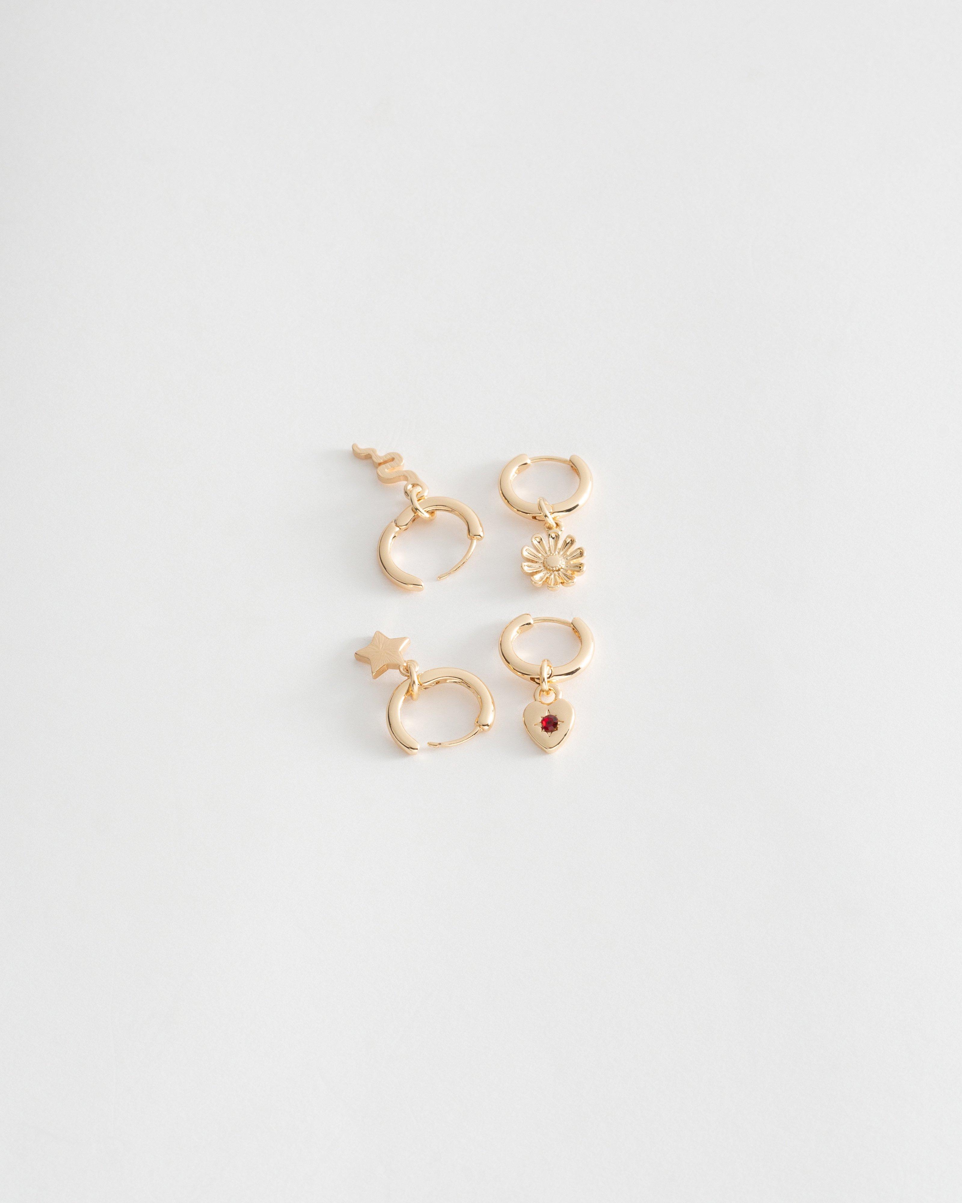 Charm Huggie Earring Set -  Gold