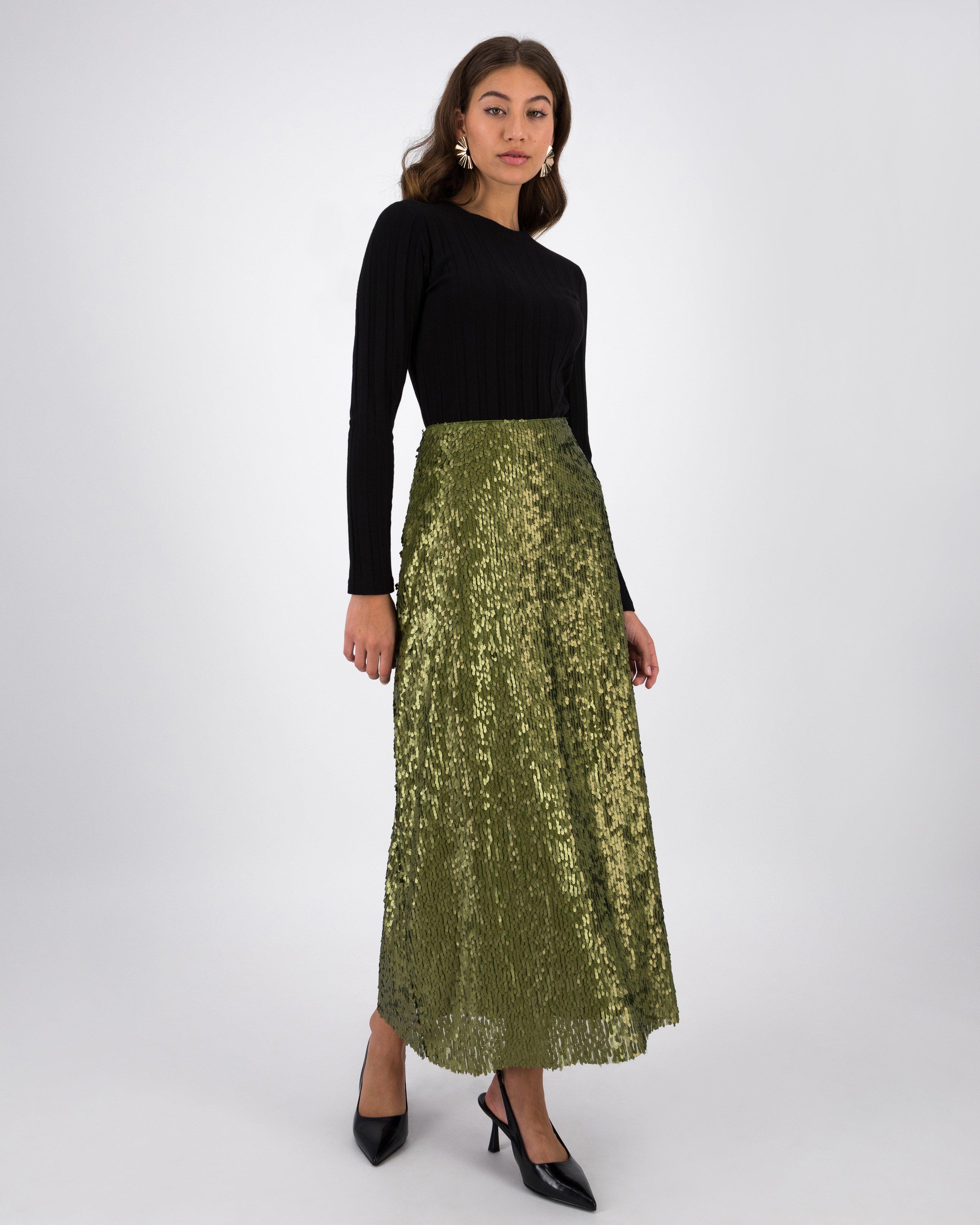 Michelle Sequins Maxi Skirt -  Olive