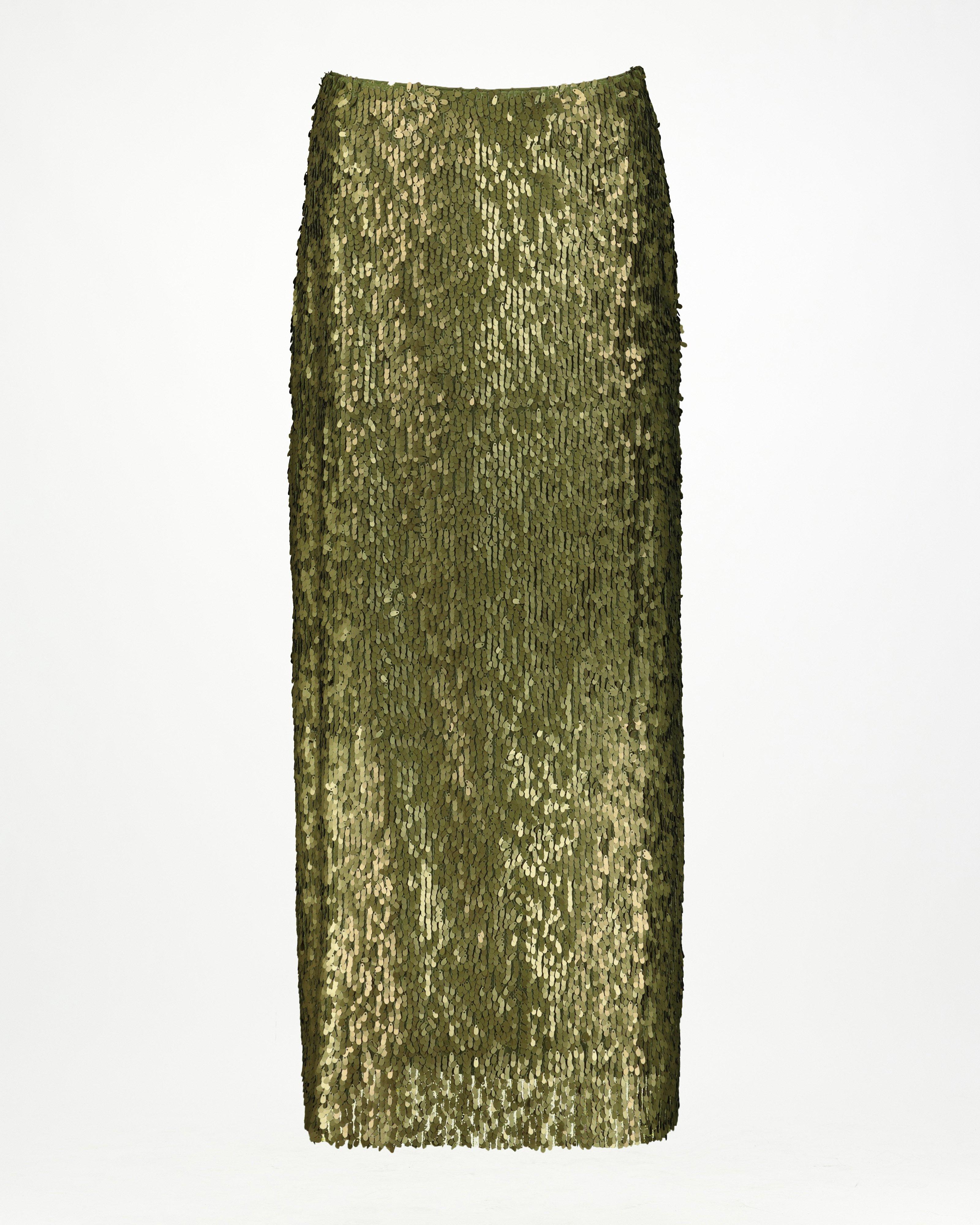 Michelle Sequins Maxi Skirt -  Olive